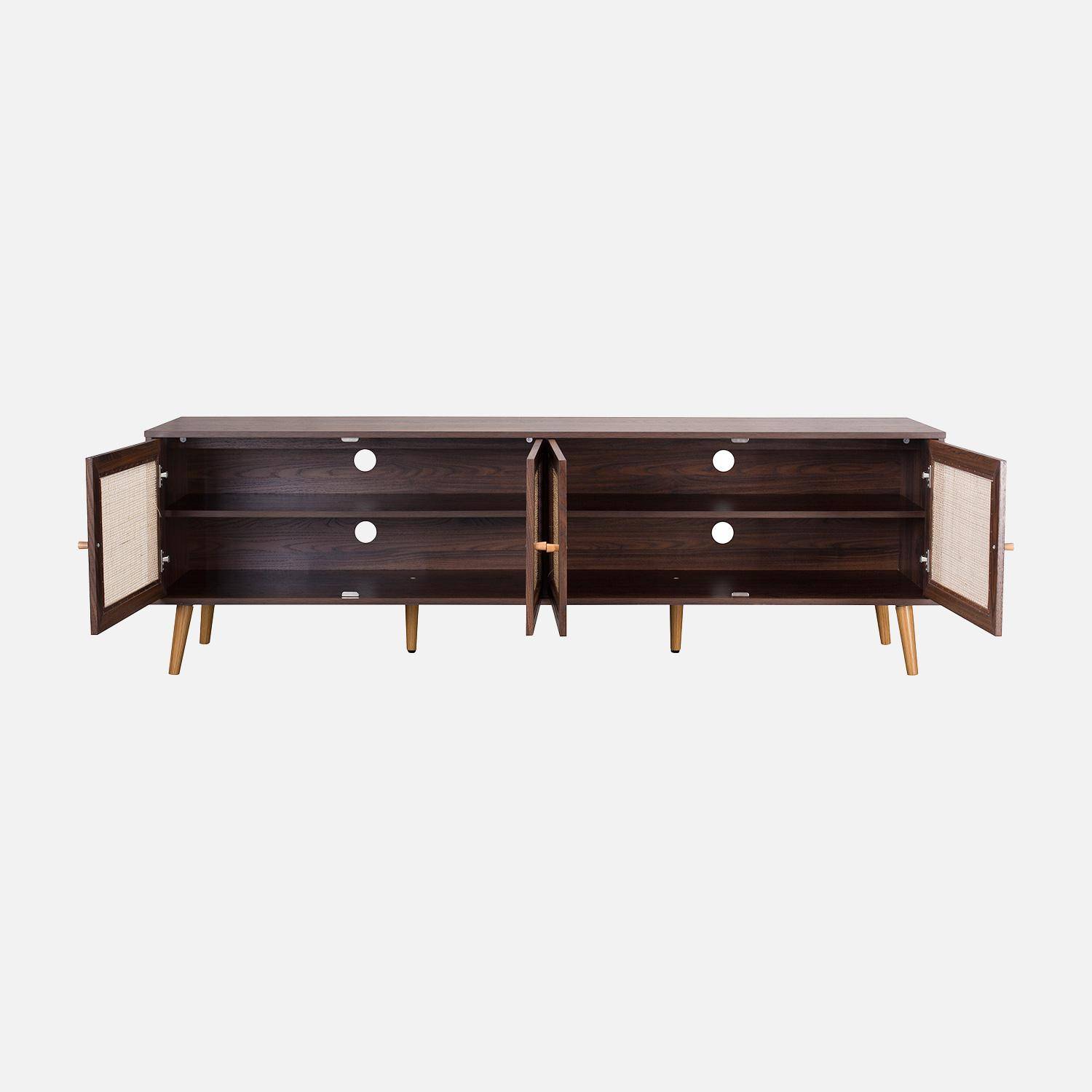 Meuble TV décor bois et cannage 4 portes 180cm noyer - Boheme Photo3