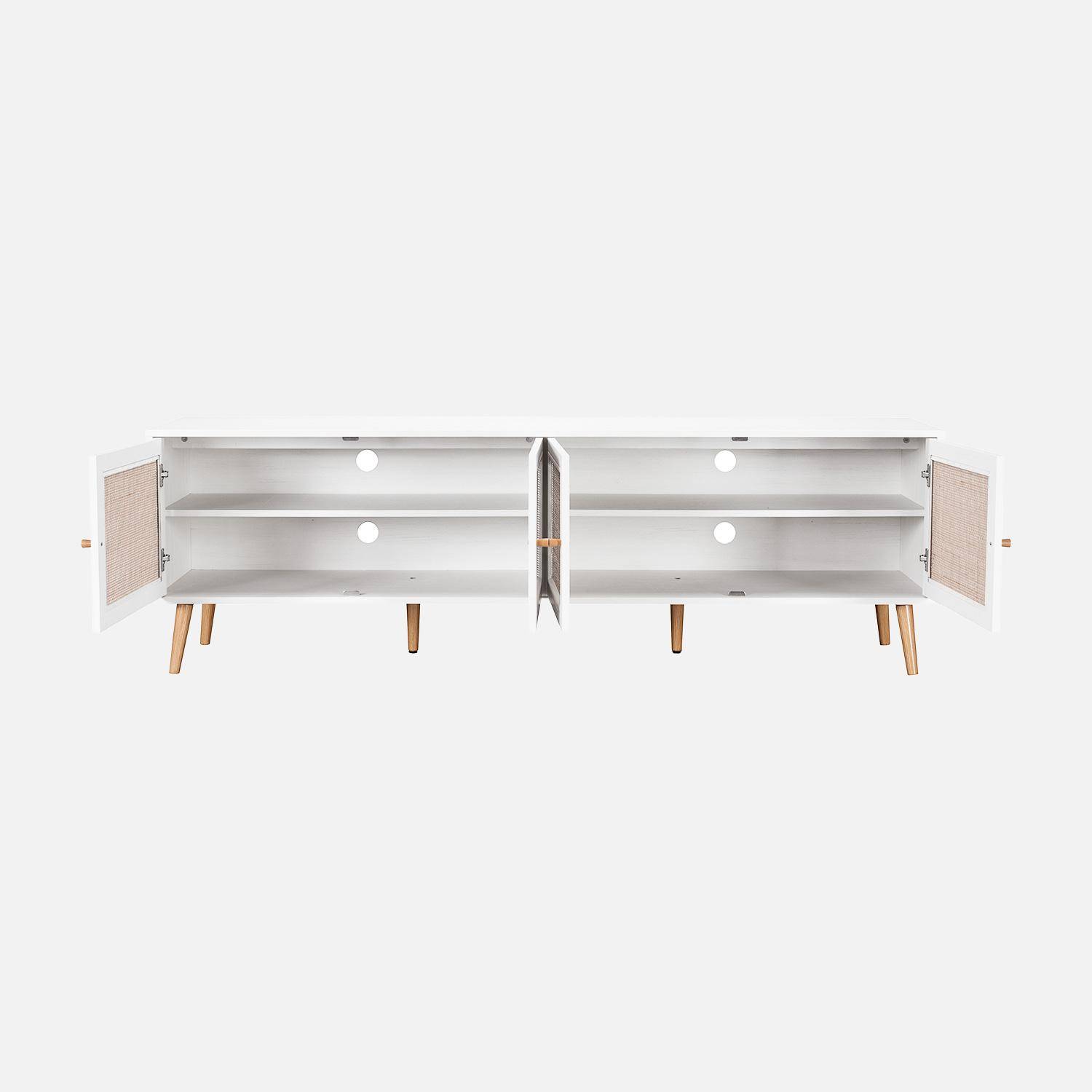 Meuble TV décor bois et cannage 4 portes 180cm blanc cassé - Boheme,sweeek,Photo4