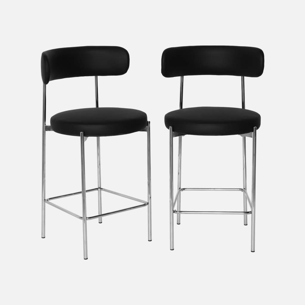2 tabourets de bar acier chromé et simili cuir 67cm noir
