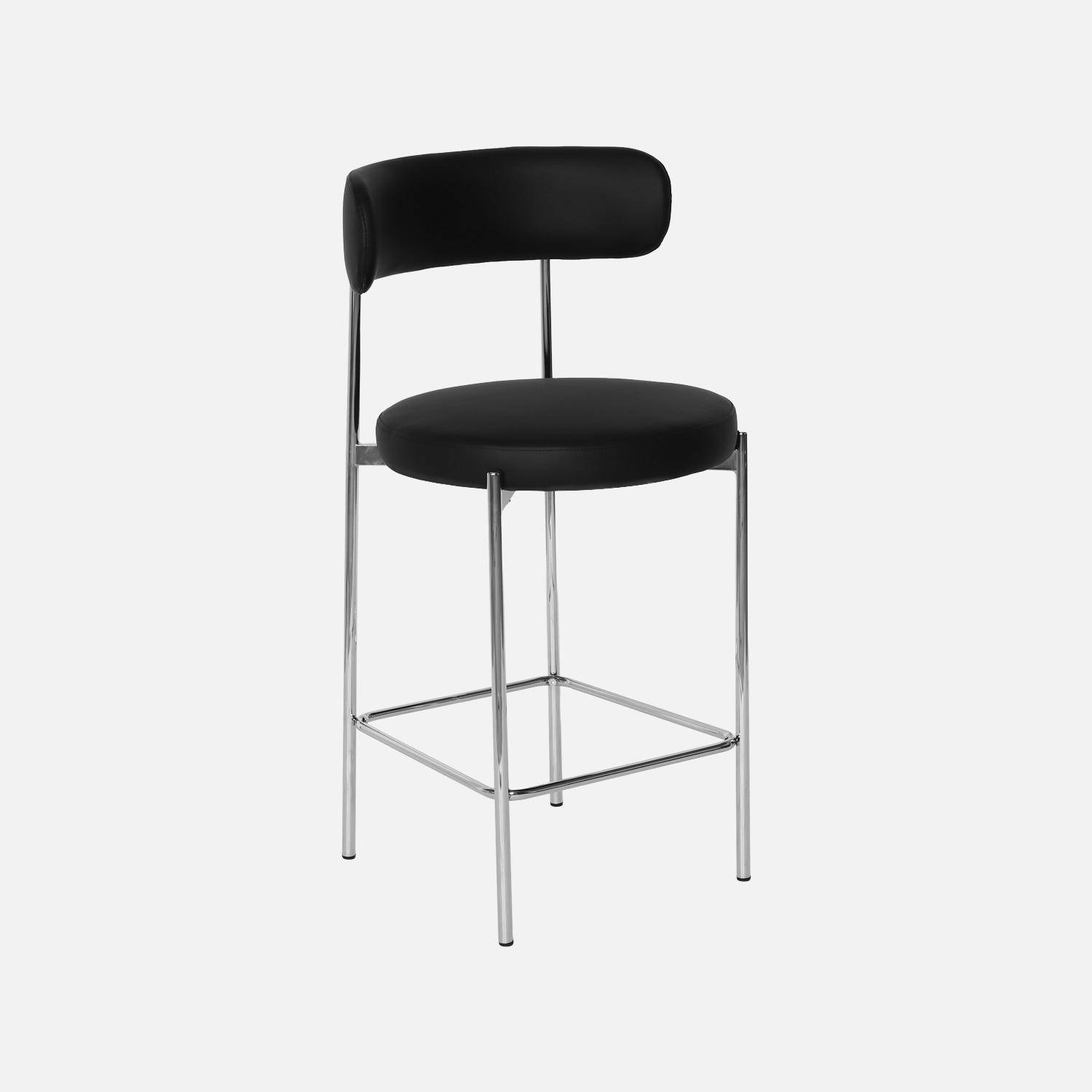 Taburete de bar vintage acero cromado y cuero sintético, set de 2, Lola, Negro, 51x52x96.5 cm Photo3