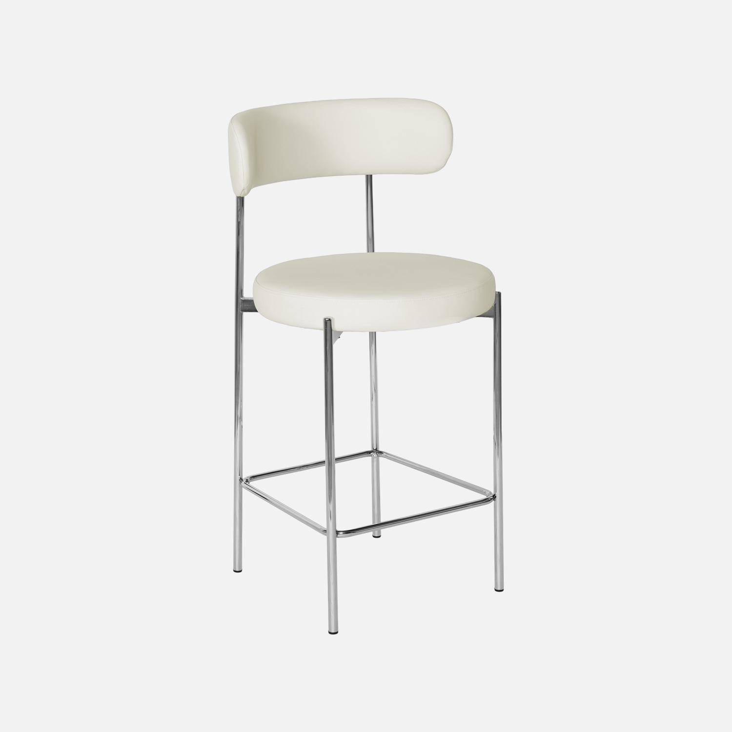 Taburete de bar vintage acero cromado y cuero sintético, set de 2, Lola, Blanco roto, 51.5x52x96.5 cm,sweeek,Photo4