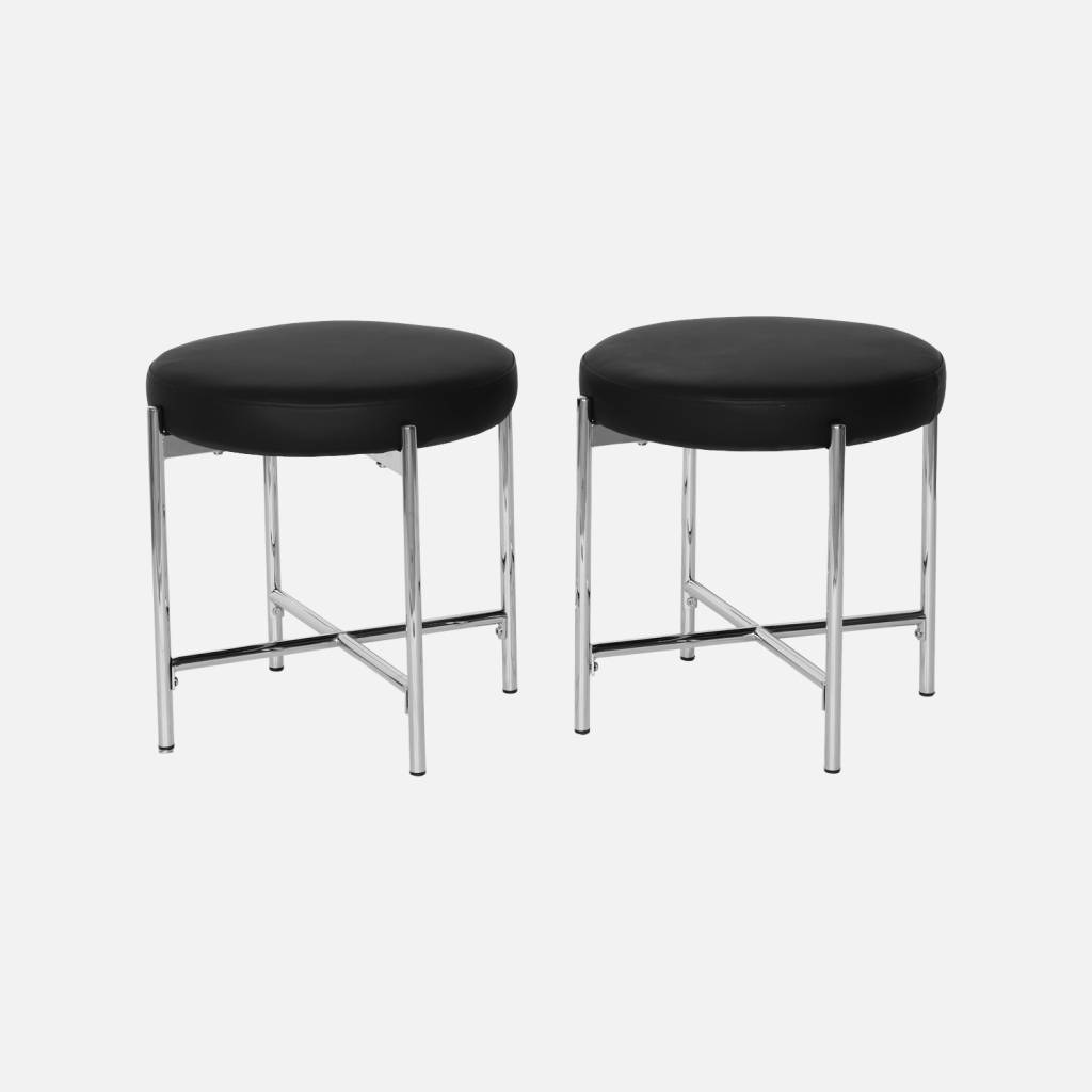 Banco vintage aço cromado e pele sintética, set de 2, Preto