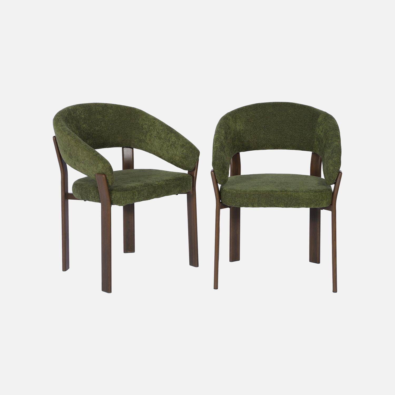 Lot de 2 fauteuils vintage acier effet bois foncé et tissu texturé kaki - Gloria,sweeek,Photo2
