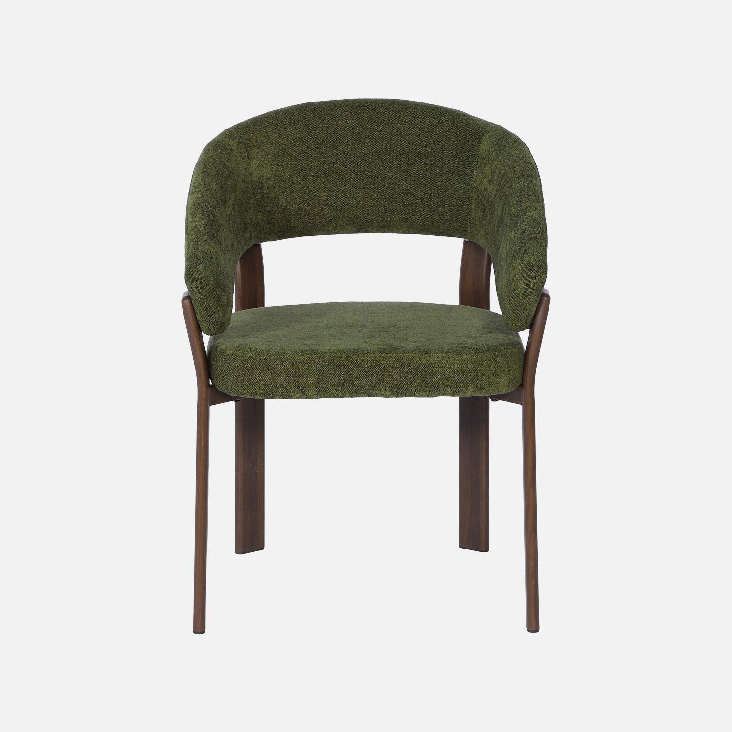 Lot de 2 fauteuils vintage acier effet bois foncé et tissu texturé kaki - Gloria Photo4