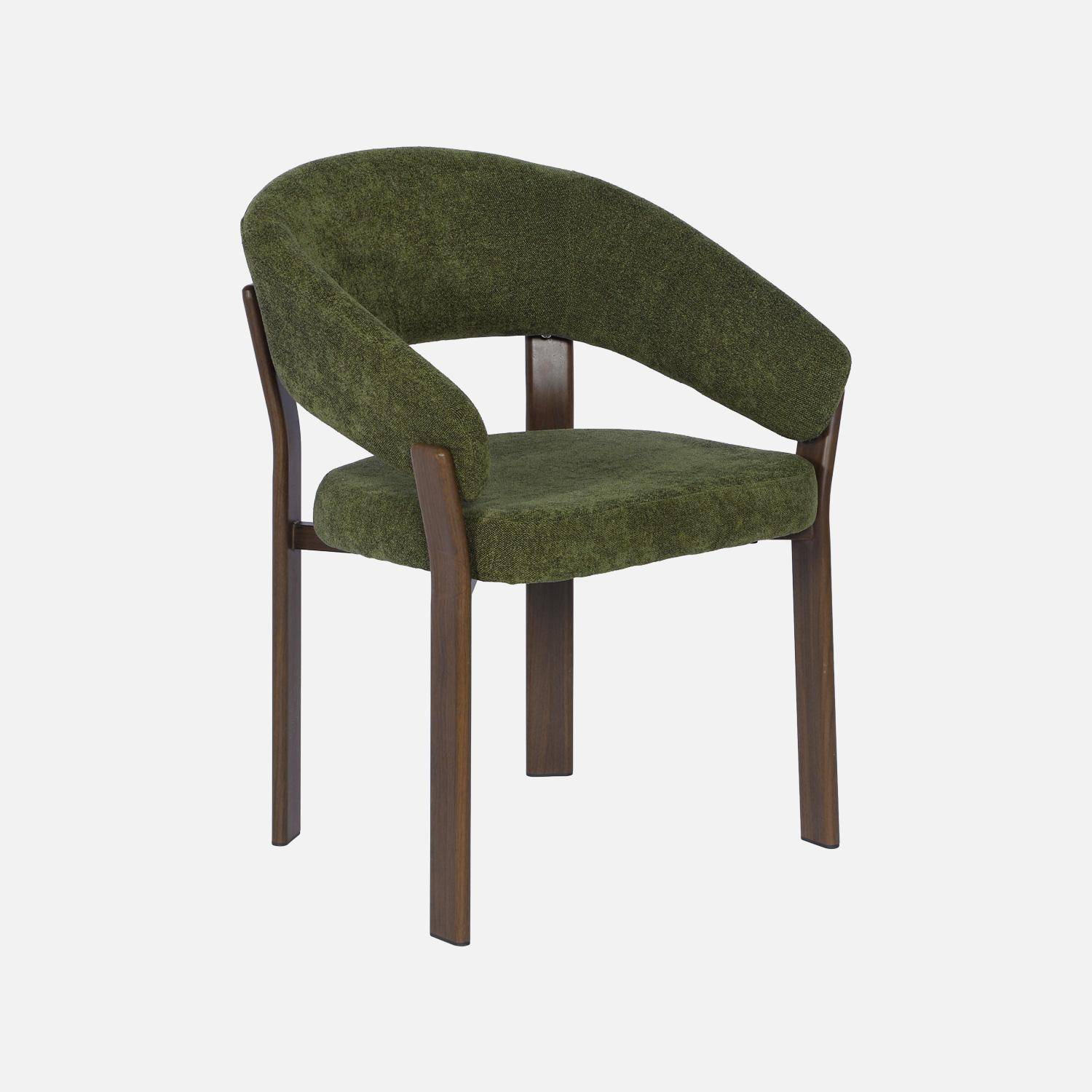 Lot de 2 fauteuils vintage acier effet bois foncé et tissu texturé kaki - Gloria Photo3