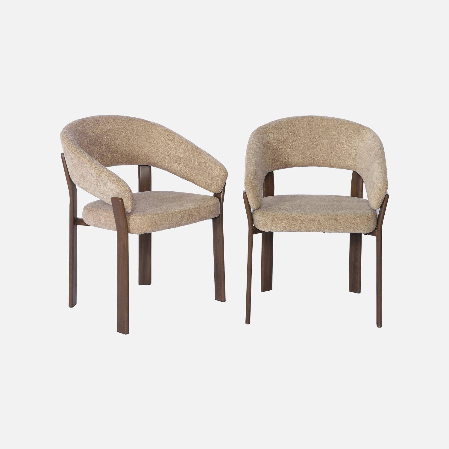 Lot de 2 fauteuils vintage acier effet bois foncé et tissu texturé taupe - Gloria Photo2