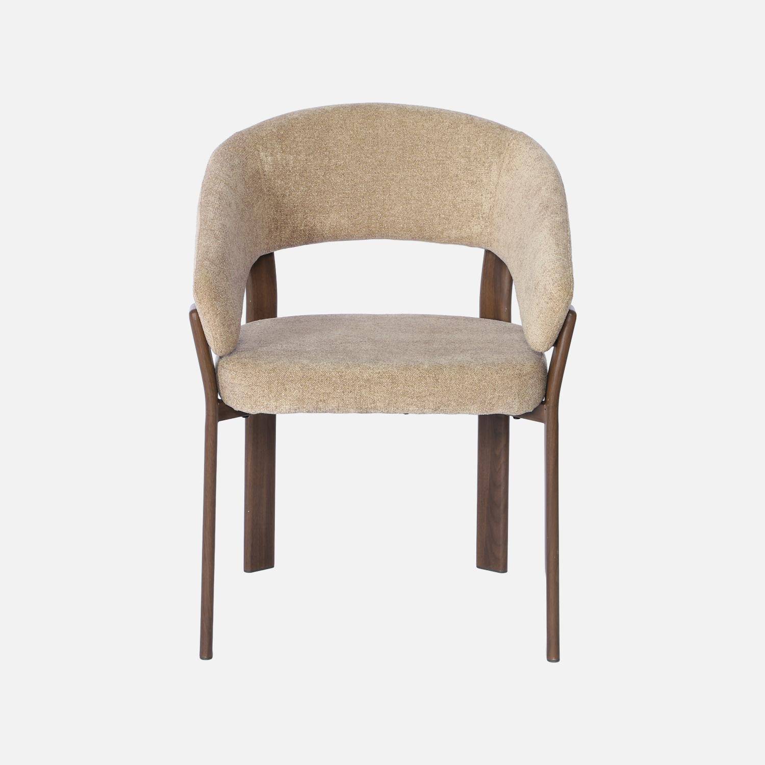 Lot de 2 fauteuils vintage acier effet bois foncé et tissu texturé taupe - Gloria Photo3