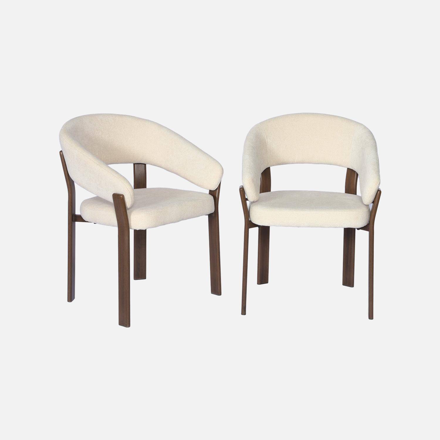 Lot de 2 fauteuils vintage acier effet bois foncé et tissu texturé crème - Gloria,sweeek,Photo2