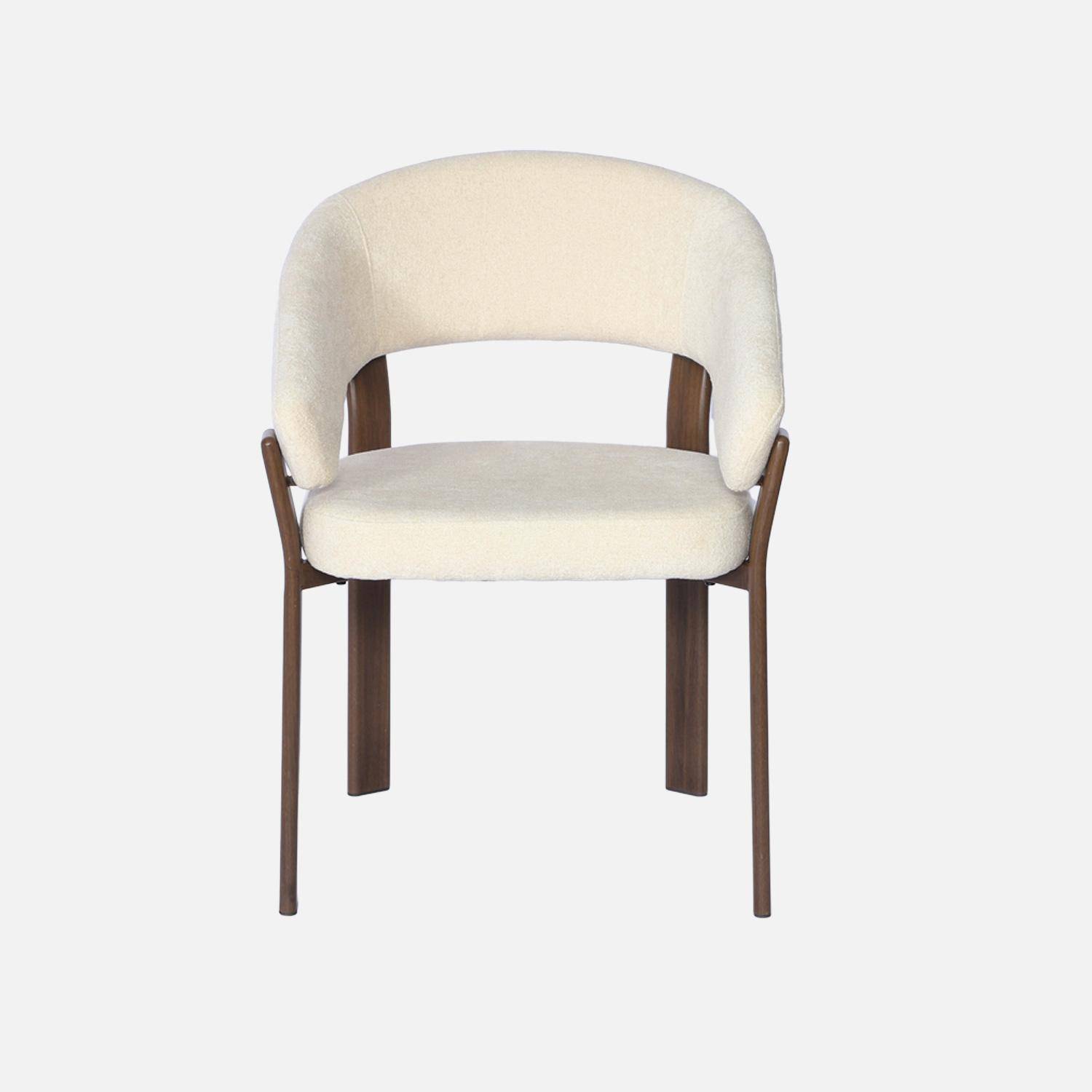 Lot de 2 fauteuils vintage acier effet bois foncé et tissu texturé crème - Gloria Photo3