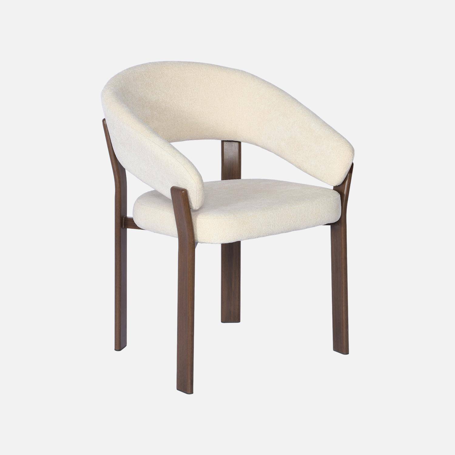 Lot de 2 fauteuils vintage acier effet bois foncé et tissu texturé crème - Gloria Photo4
