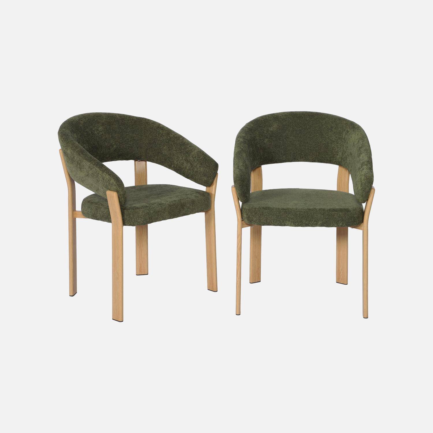 Set van 2 vintage fauteuils van staal lichte houtlook en gestructureerde stof kaki - Gloria Photo2