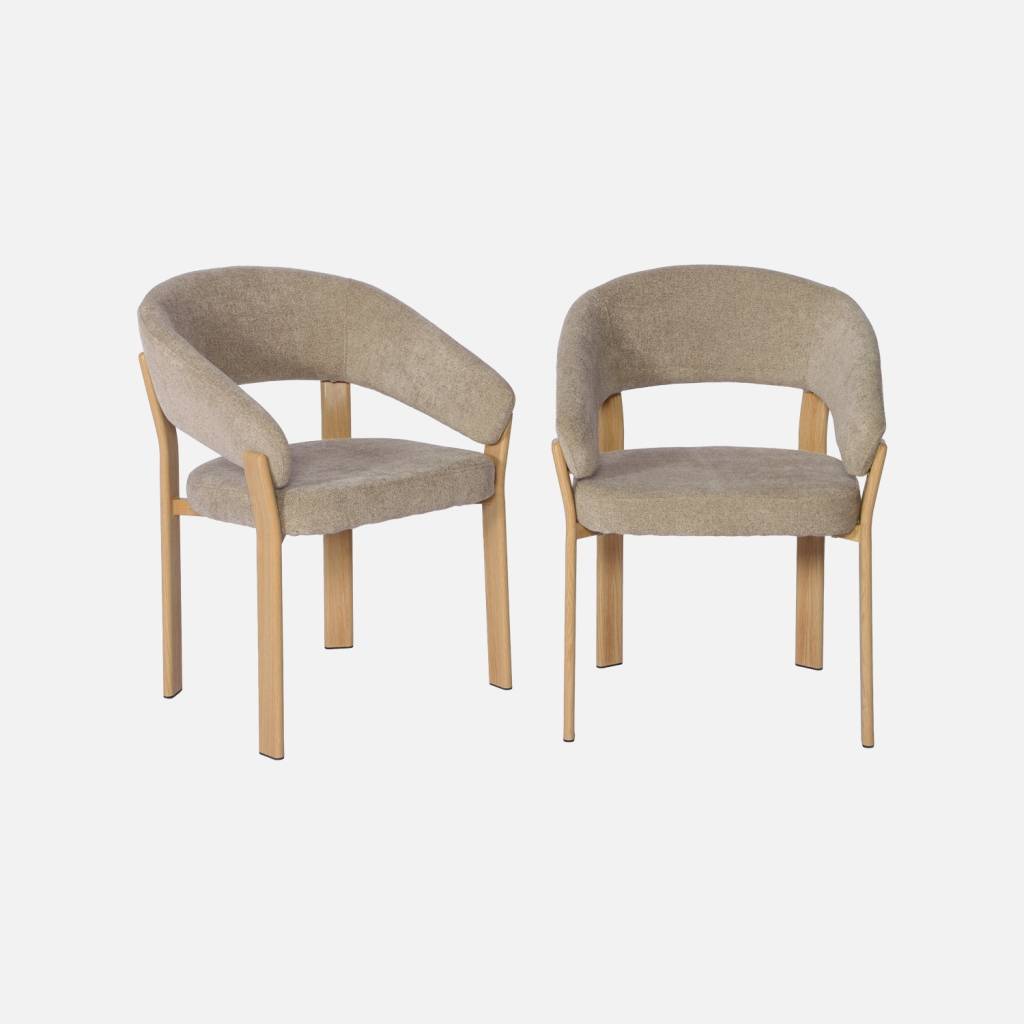 Sillón vintage de acero efecto madera clara y tejido texturizado, set de 2, Madera clara