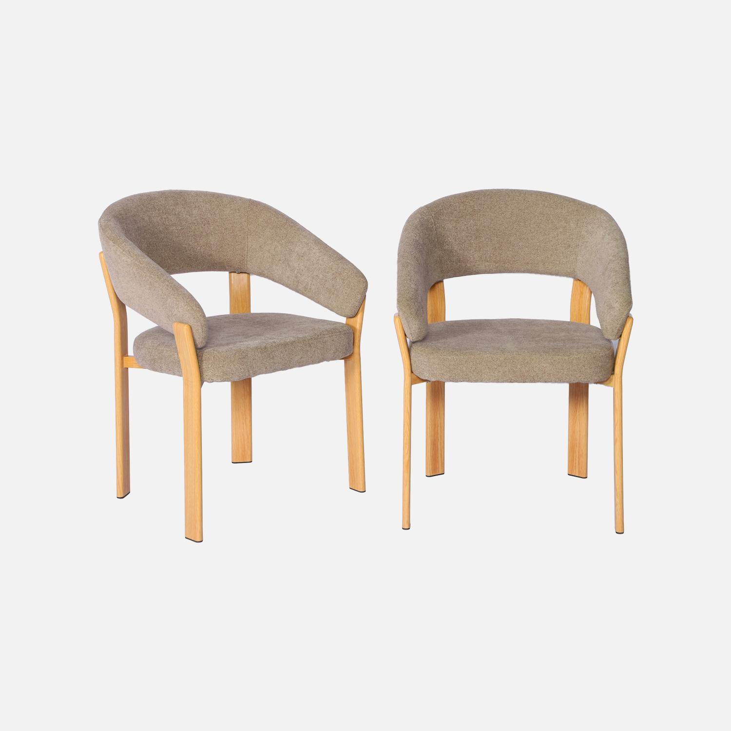 Lot de 2 fauteuils vintage acier effet bois clair et tissu texturé taupe - Gloria Photo2