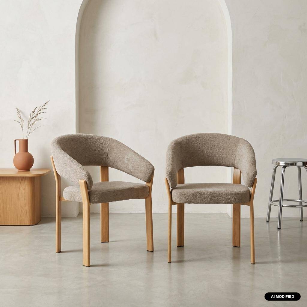 Lot de 2 fauteuils vintage acier effet bois clair et tissu texturé taupe - Gloria,sweeek,Photo1