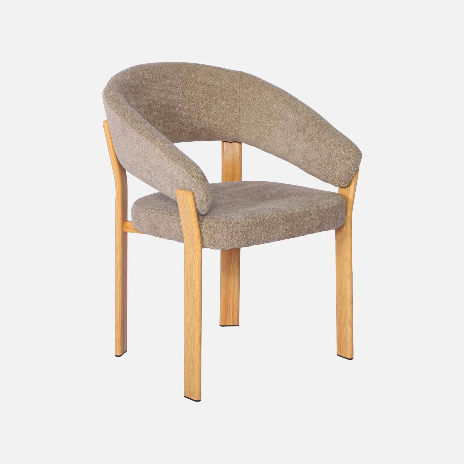 Lot de 2 fauteuils vintage acier effet bois clair et tissu texturé taupe - Gloria Photo4