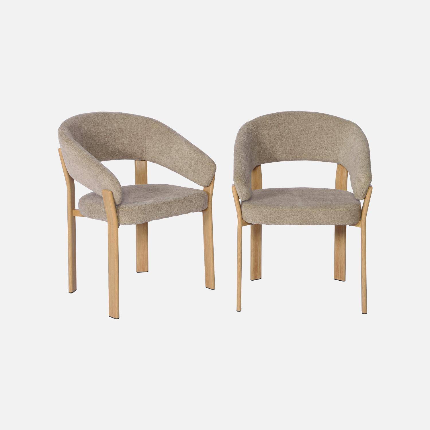 Set van 2 vintage fauteuils van staal lichte houtlook en gestructureerde stof taupe - Gloria Photo2