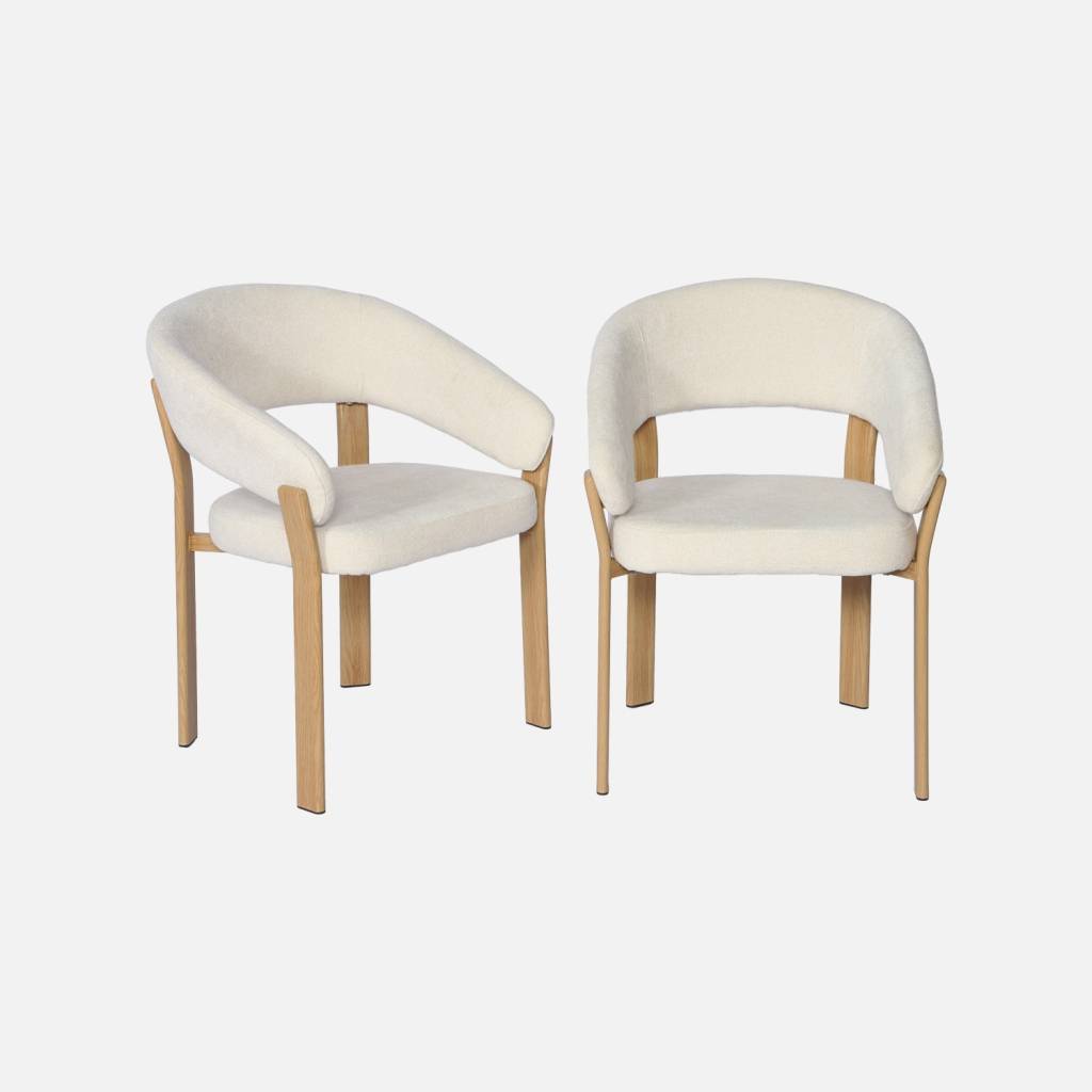 Sillón vintage de acero efecto madera clara y tejido texturizado, set de 2, Madera clara