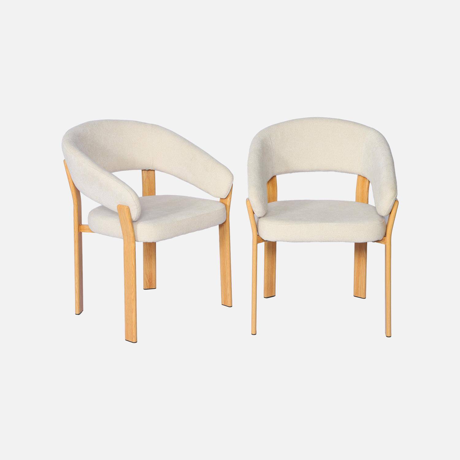 Lot de 2 fauteuils vintage acier effet bois clair et tissu texturé crème - Gloria Photo2