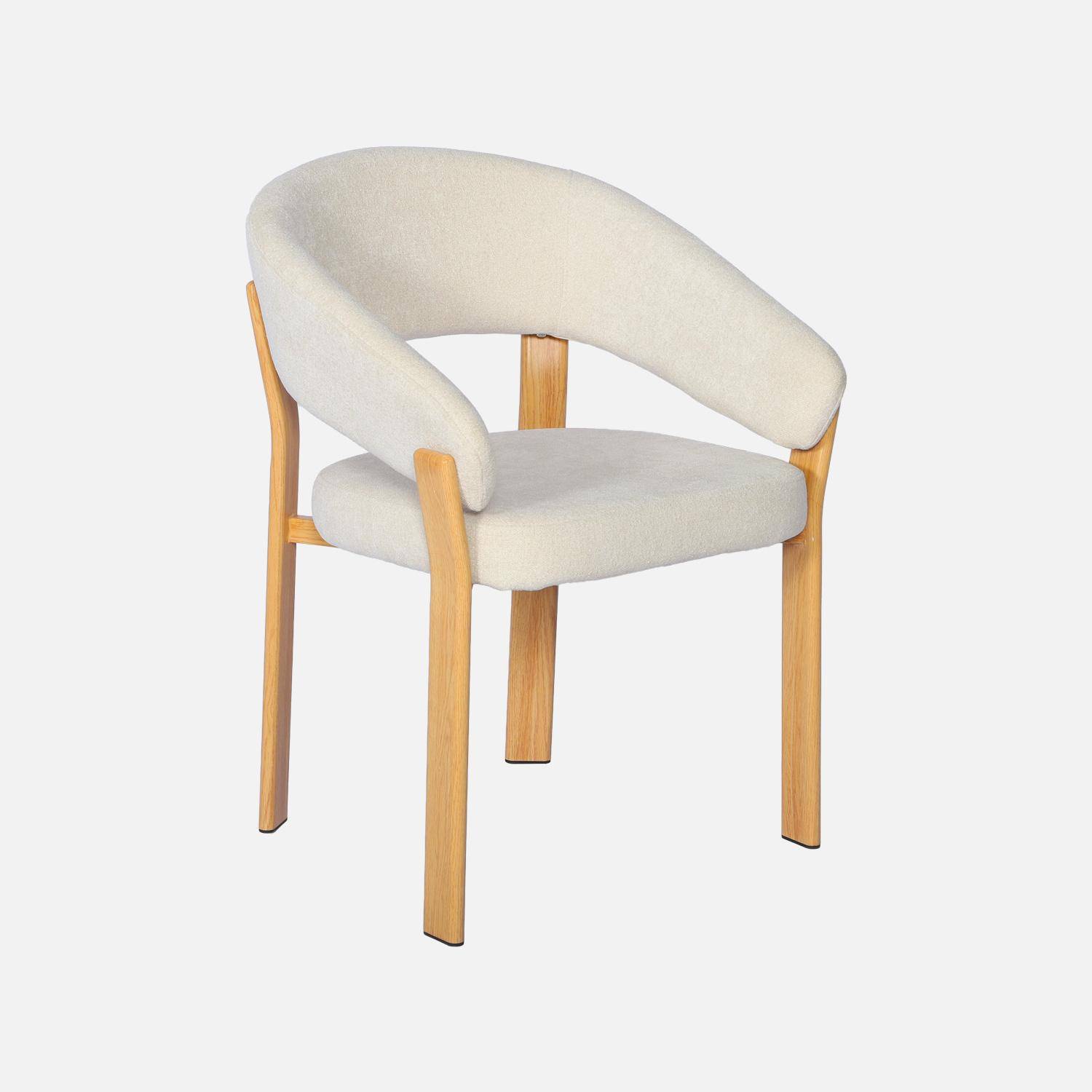 Lot de 2 fauteuils vintage acier effet bois clair et tissu texturé crème - Gloria Photo4