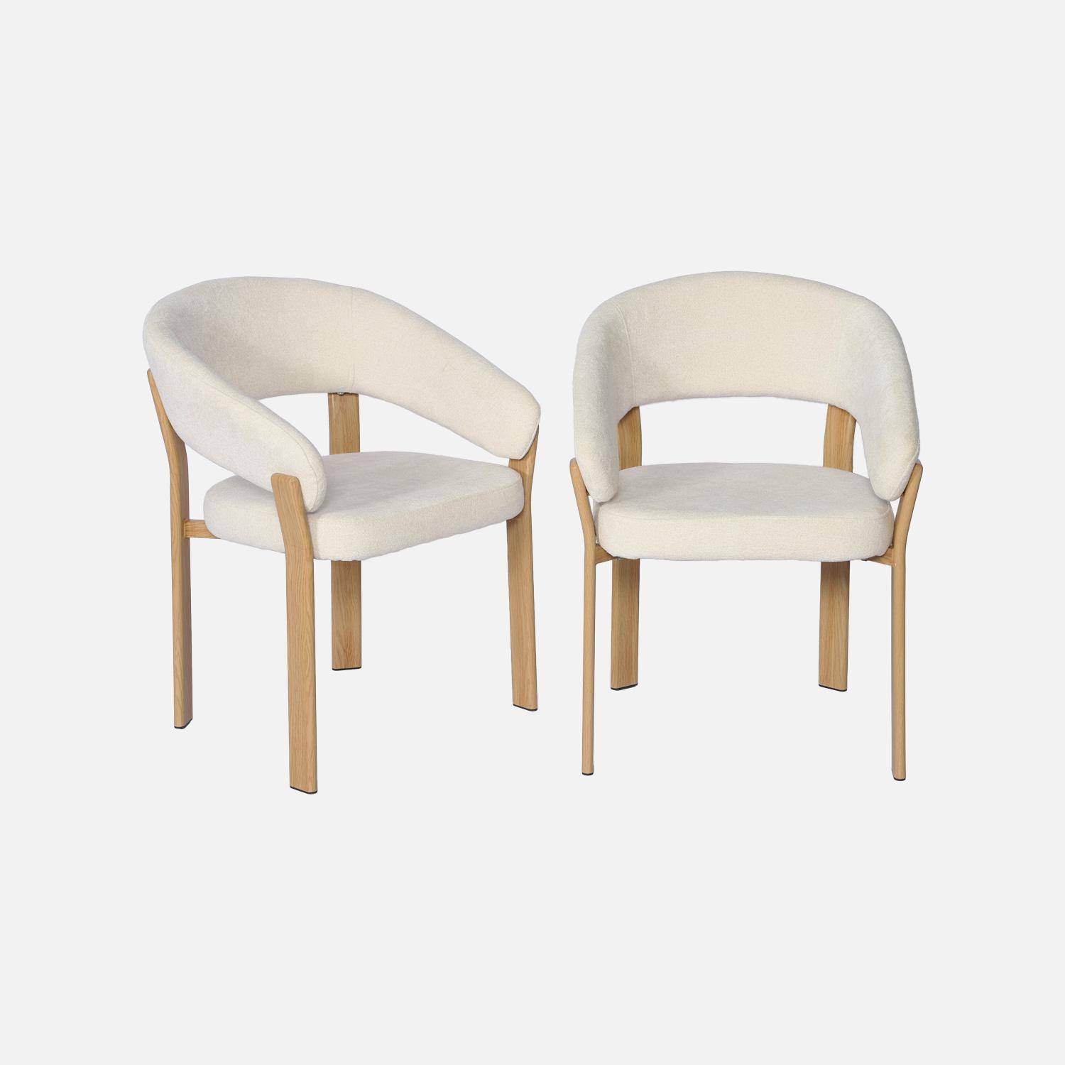 Set van 2 vintage fauteuils van staal lichte houtlook en gestructureerde stof crème - Gloria Photo2