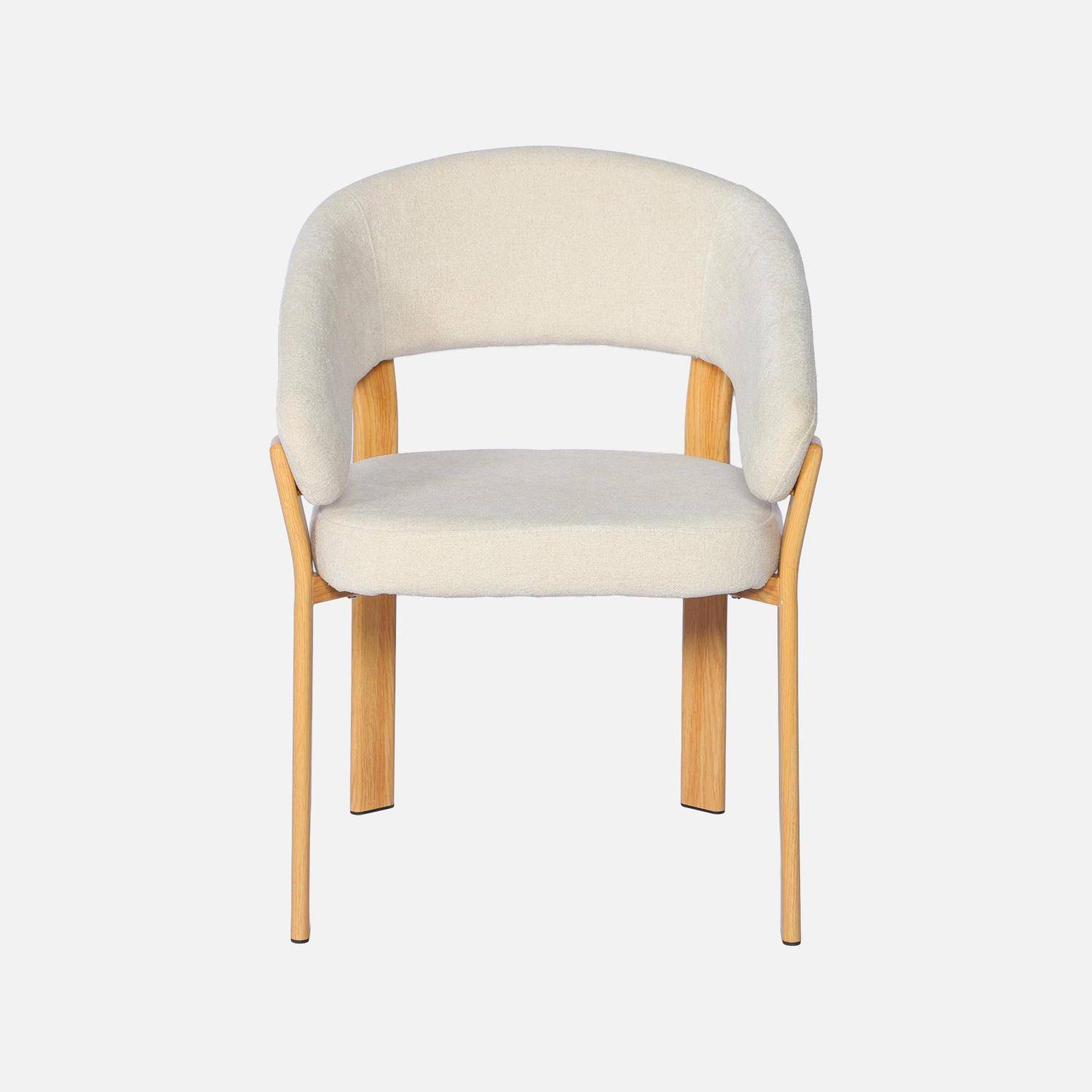 Lot de 2 fauteuils vintage acier effet bois clair et tissu texturé crème - Gloria,sweeek,Photo3