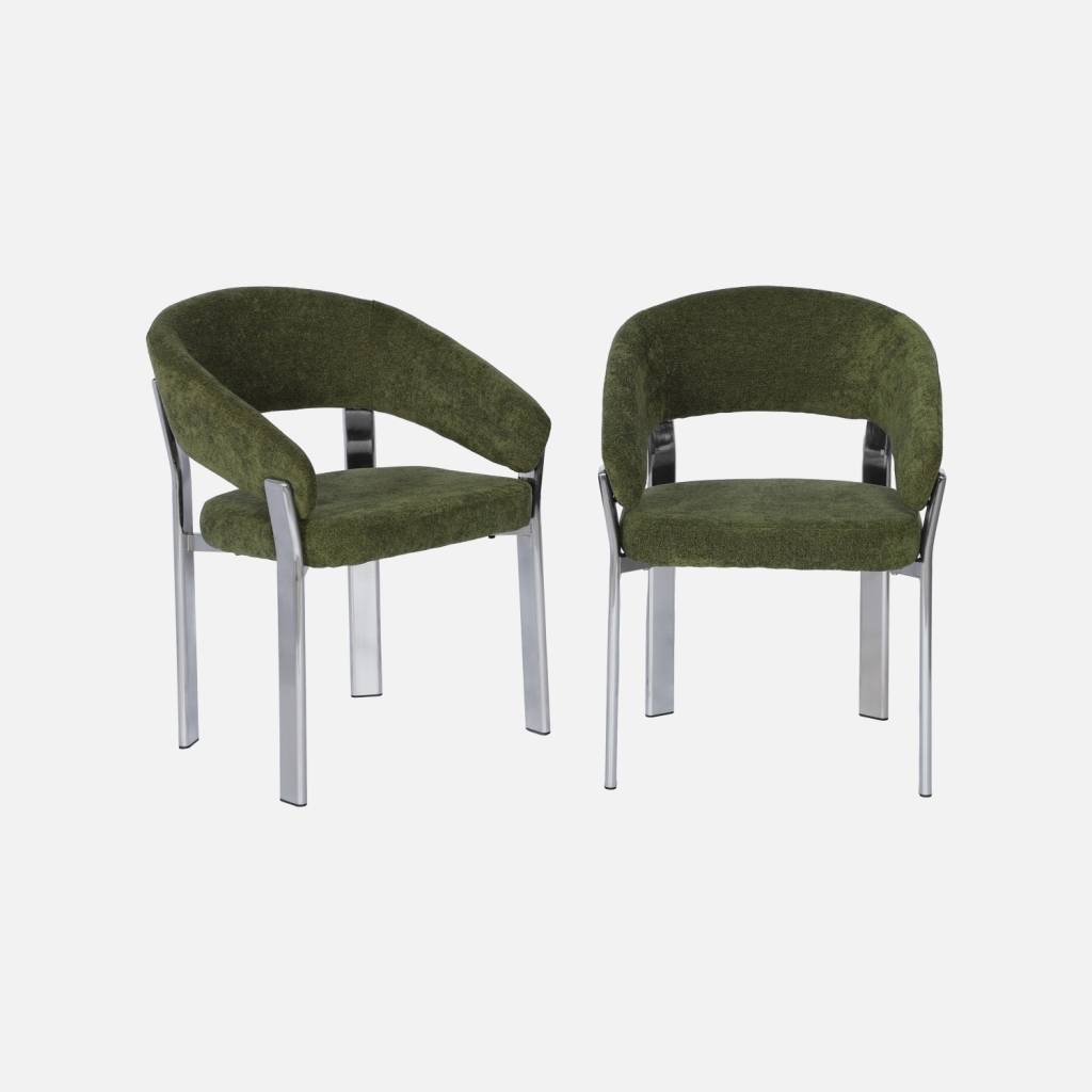 2 fauteuils acier chromé et tissu texturé kaki