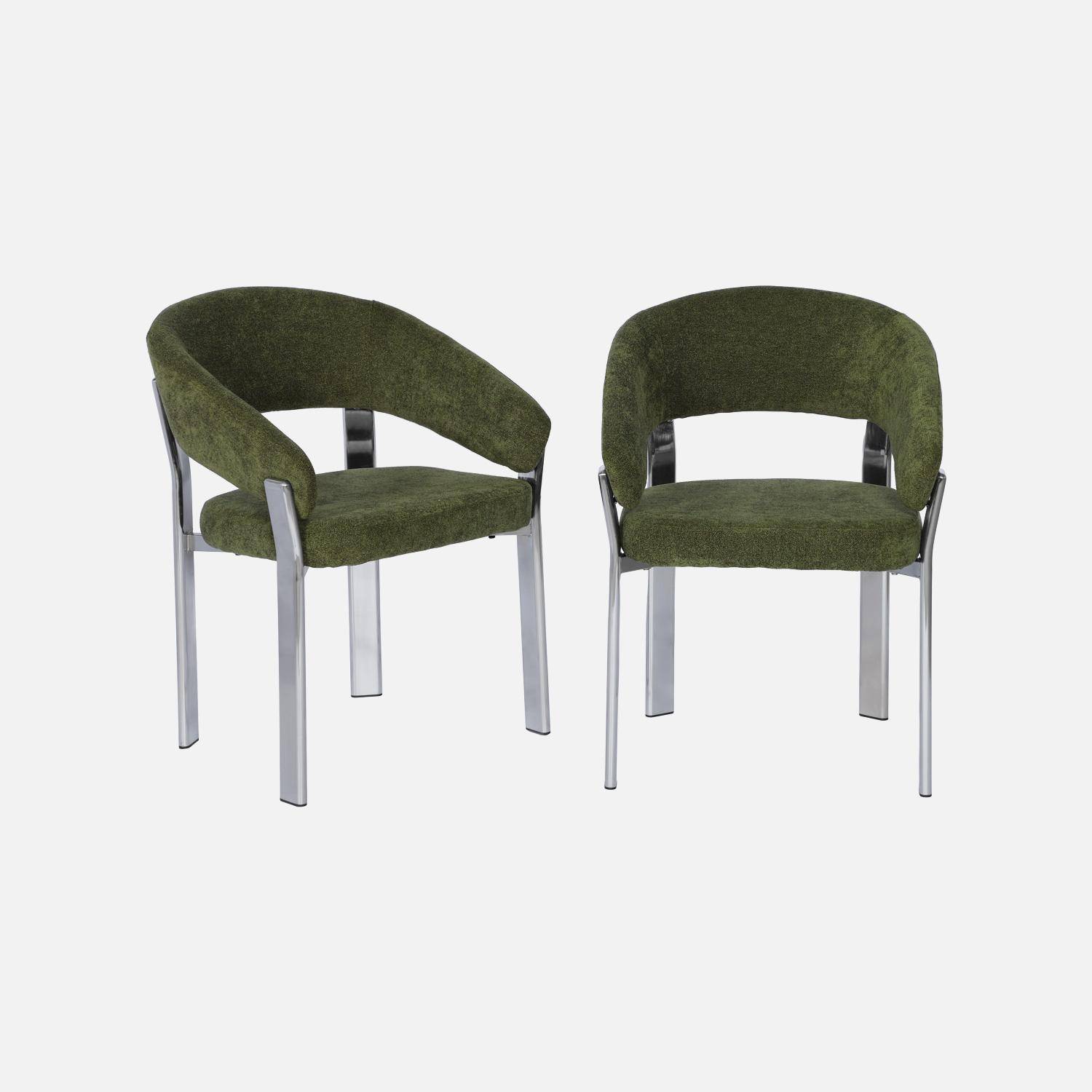 Lot de 2 fauteuils vintage acier chromé et tissu texturé kaki - Gloria,sweeek,Photo2