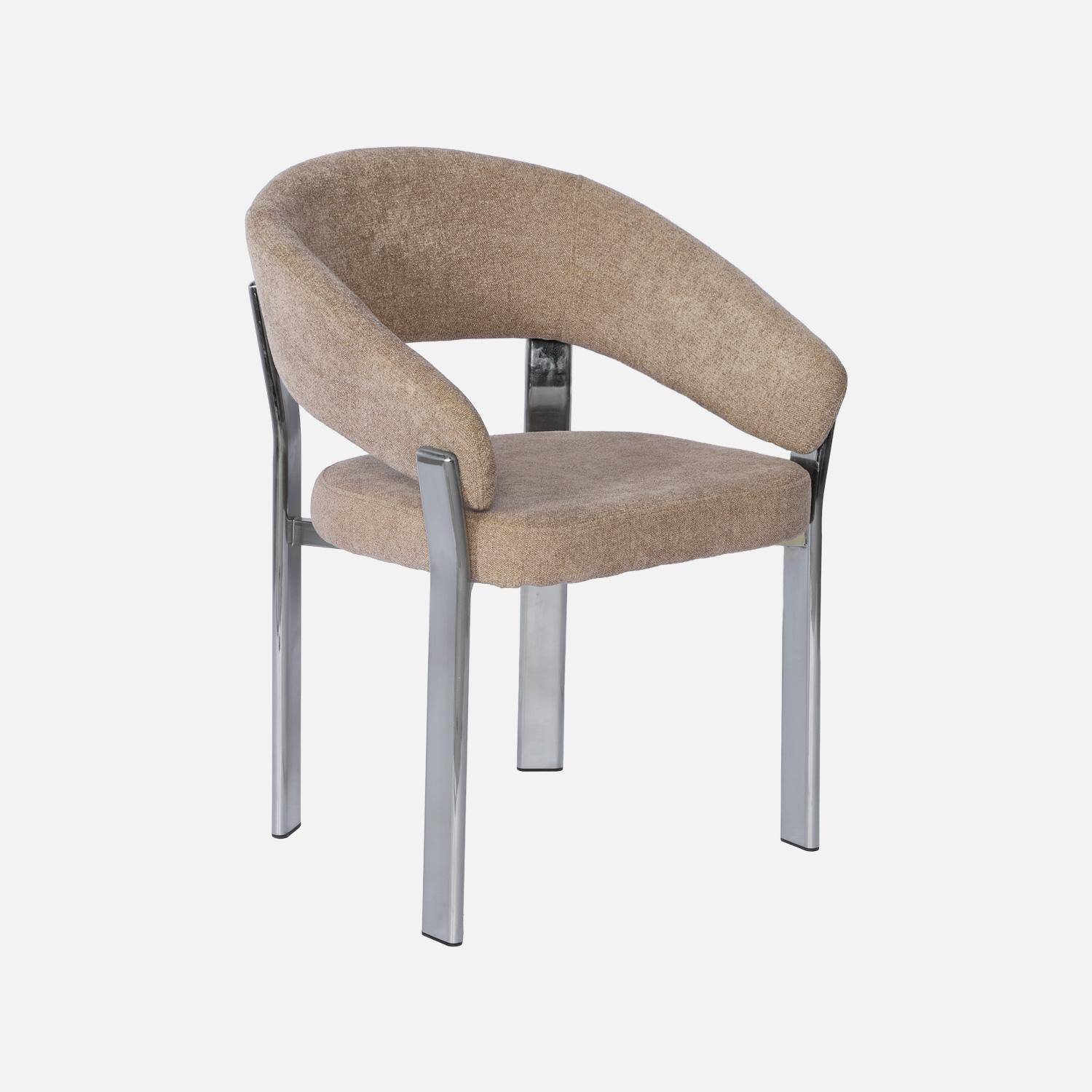 Lot de 2 fauteuils vintage acier chromé et tissu texturé taupe - Gloria Photo4