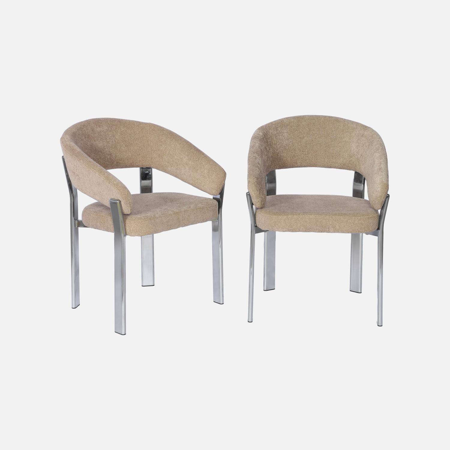 Lot de 2 fauteuils vintage acier chromé et tissu texturé taupe - Gloria,sweeek,Photo2