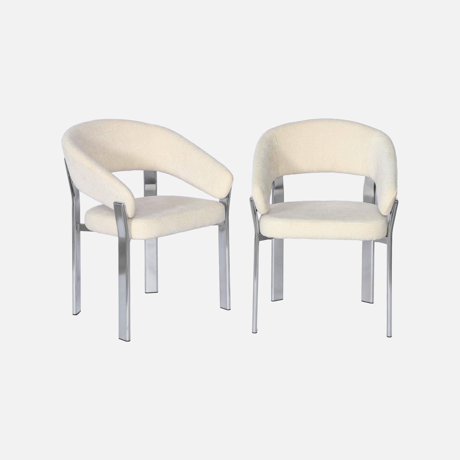 Lot de 2 fauteuils vintage acier chromé et tissu texturé crème - Gloria Photo2