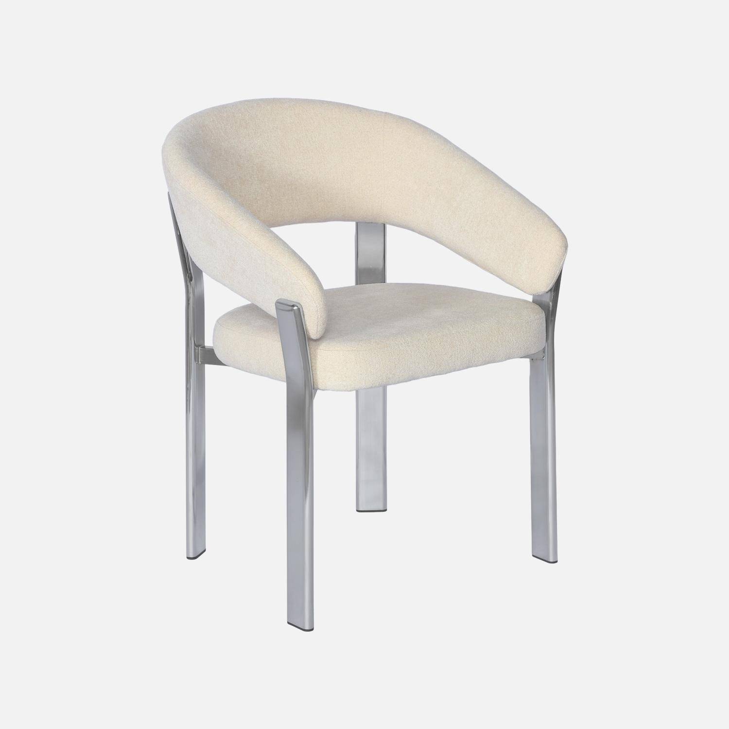 Lot de 2 fauteuils vintage acier chromé et tissu texturé crème - Gloria Photo4