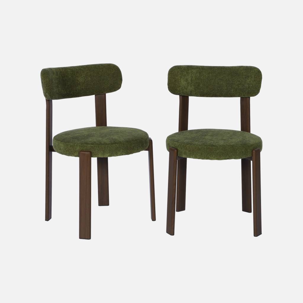 2 chaises acier effet bois foncé et tissu texturé kaki