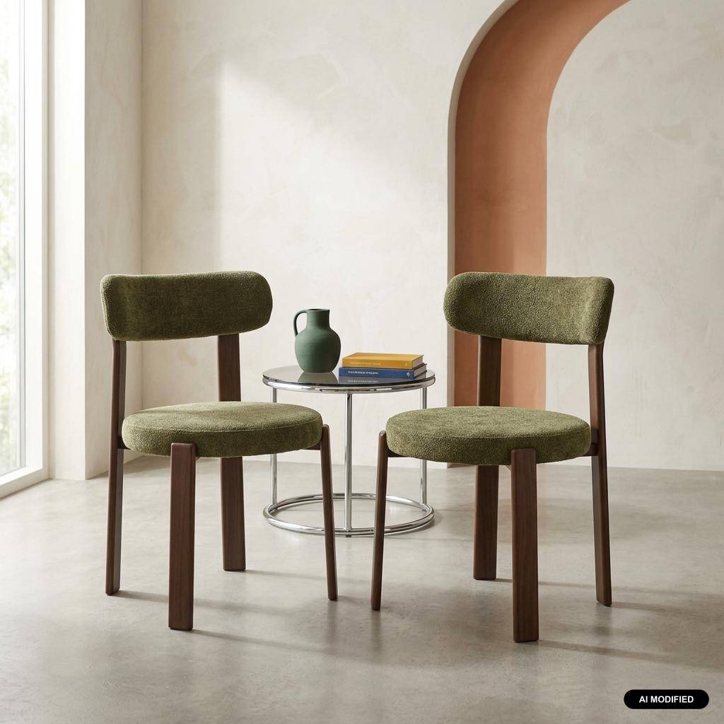 Lot de 2 chaises vintage acier effet bois foncé et tissu texturé kaki - Gloria Photo1