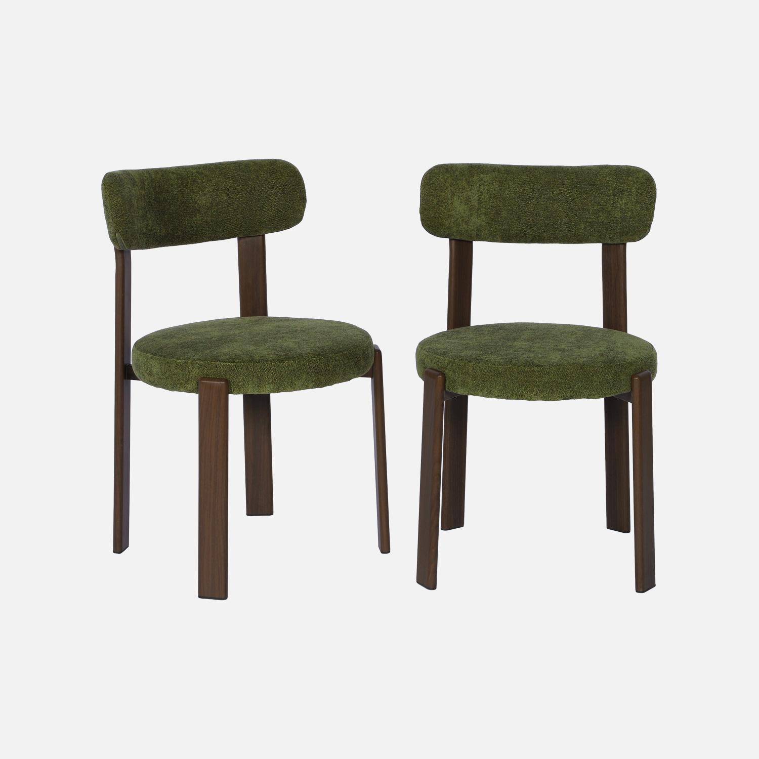 Lot de 2 chaises vintage acier effet bois foncé et tissu texturé kaki - Gloria Photo2