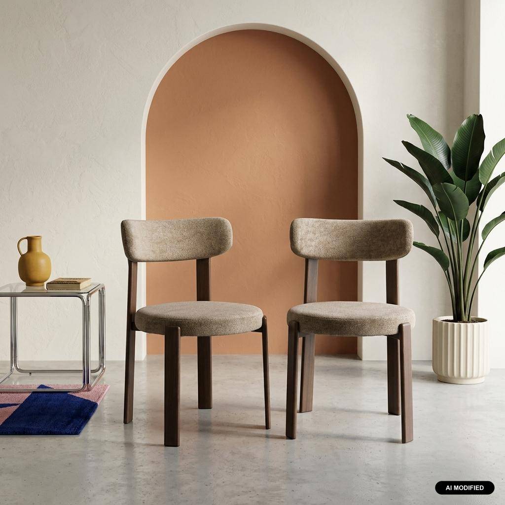 Lot de 2 chaises vintage acier effet bois foncé et tissu texturé taupe - Gloria Photo1