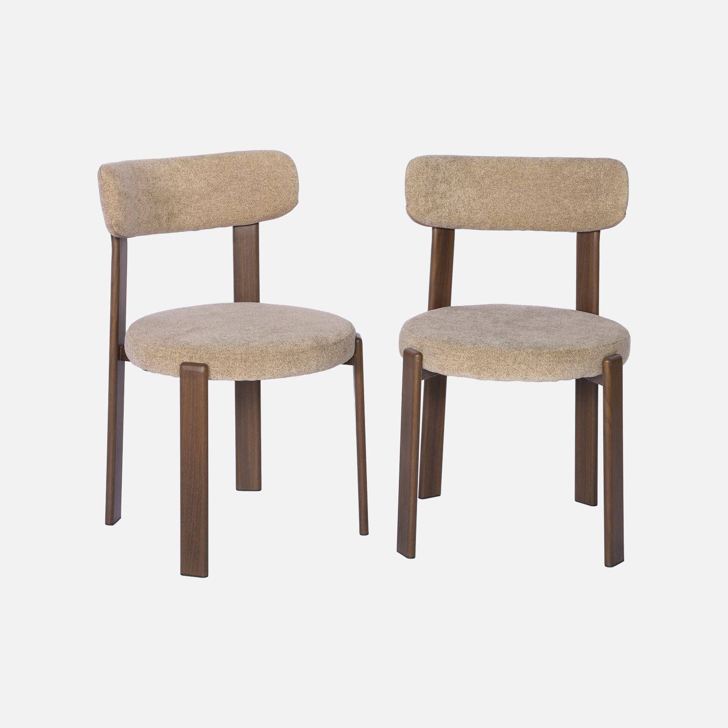 Lot de 2 chaises vintage acier effet bois foncé et tissu texturé taupe - Gloria Photo2