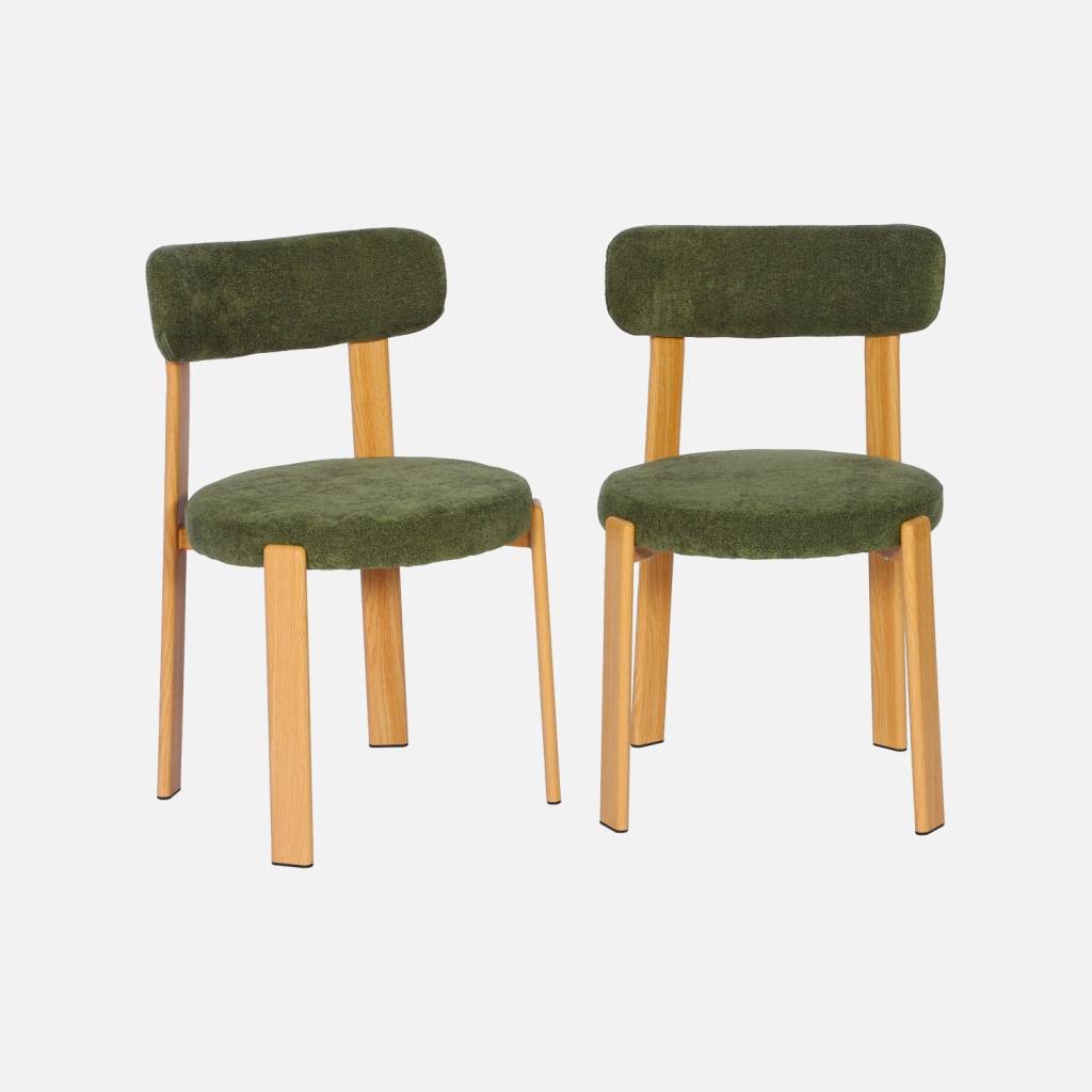 2 chaises acier effet bois clair et tissu texturé kaki
