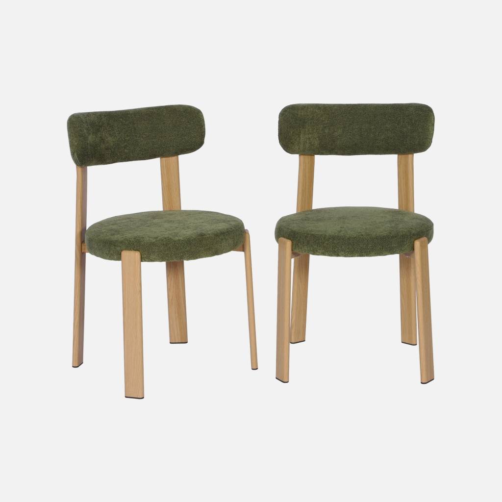 2 vintage stoelen staal lichte houtlook stof kaki