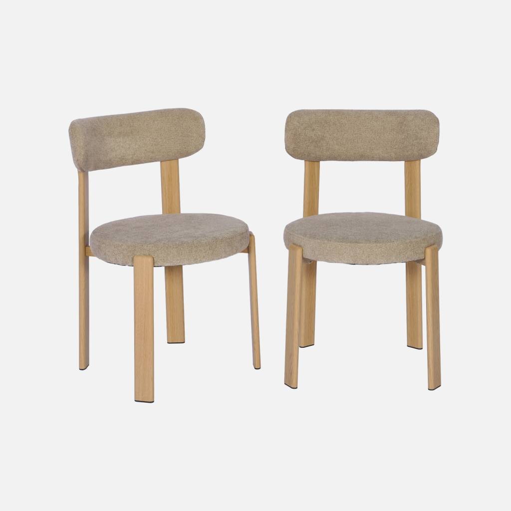 2 vintage stoelen staal lichte houtlook stof taupe