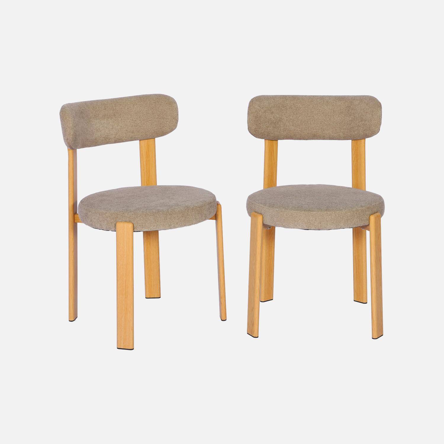 Lot de 2 chaises vintage acier effet bois clair et tissu texturé taupe - Gloria,sweeek,Photo2