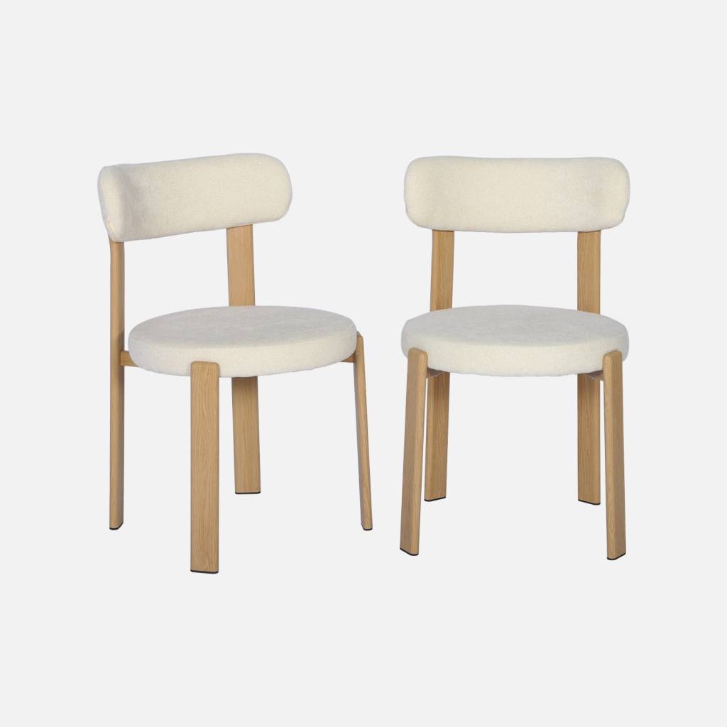2 vintage stoelen staal lichte houtlook stof crème