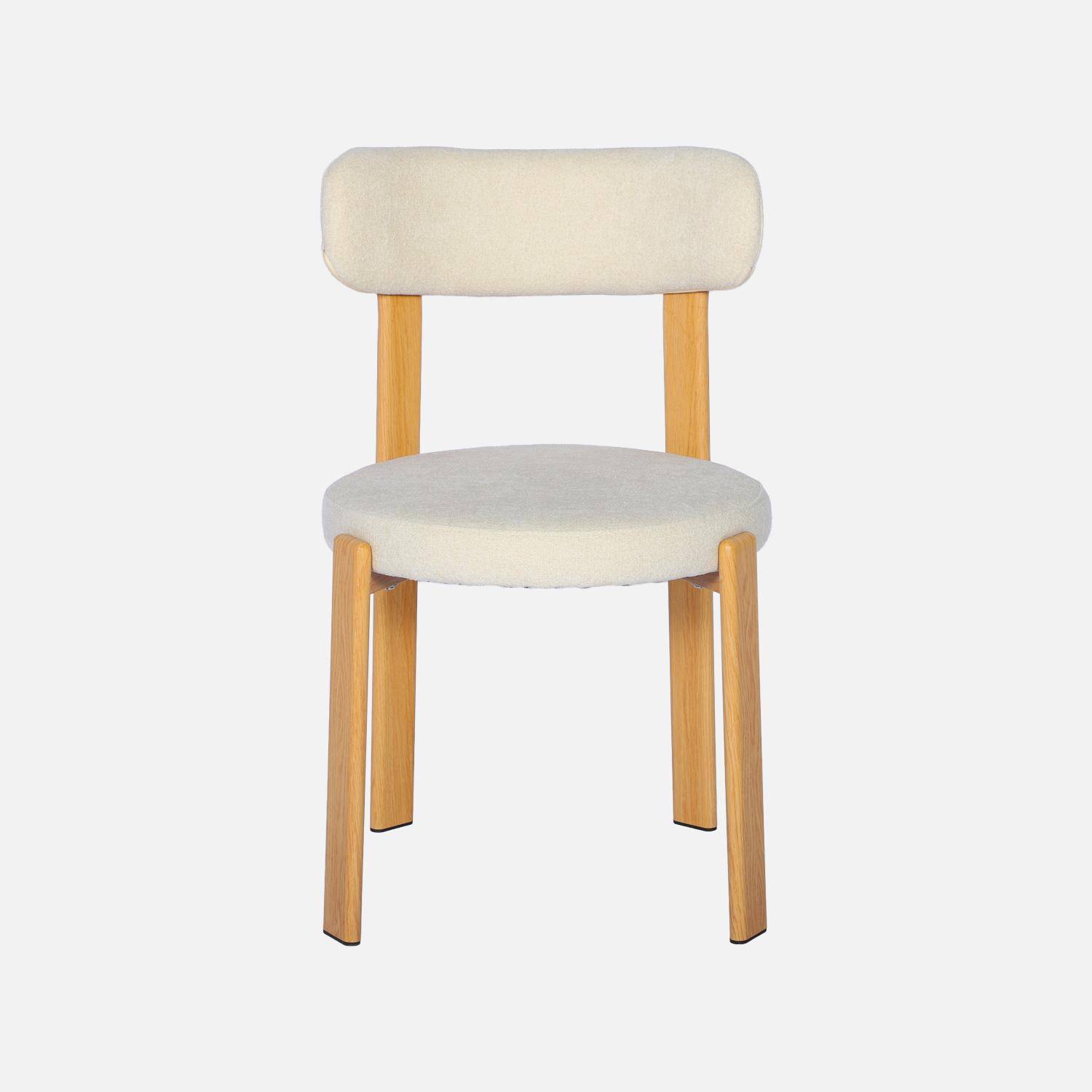 Lot de 2 chaises vintage acier effet bois clair et tissu texturé crème - Gloria Photo4