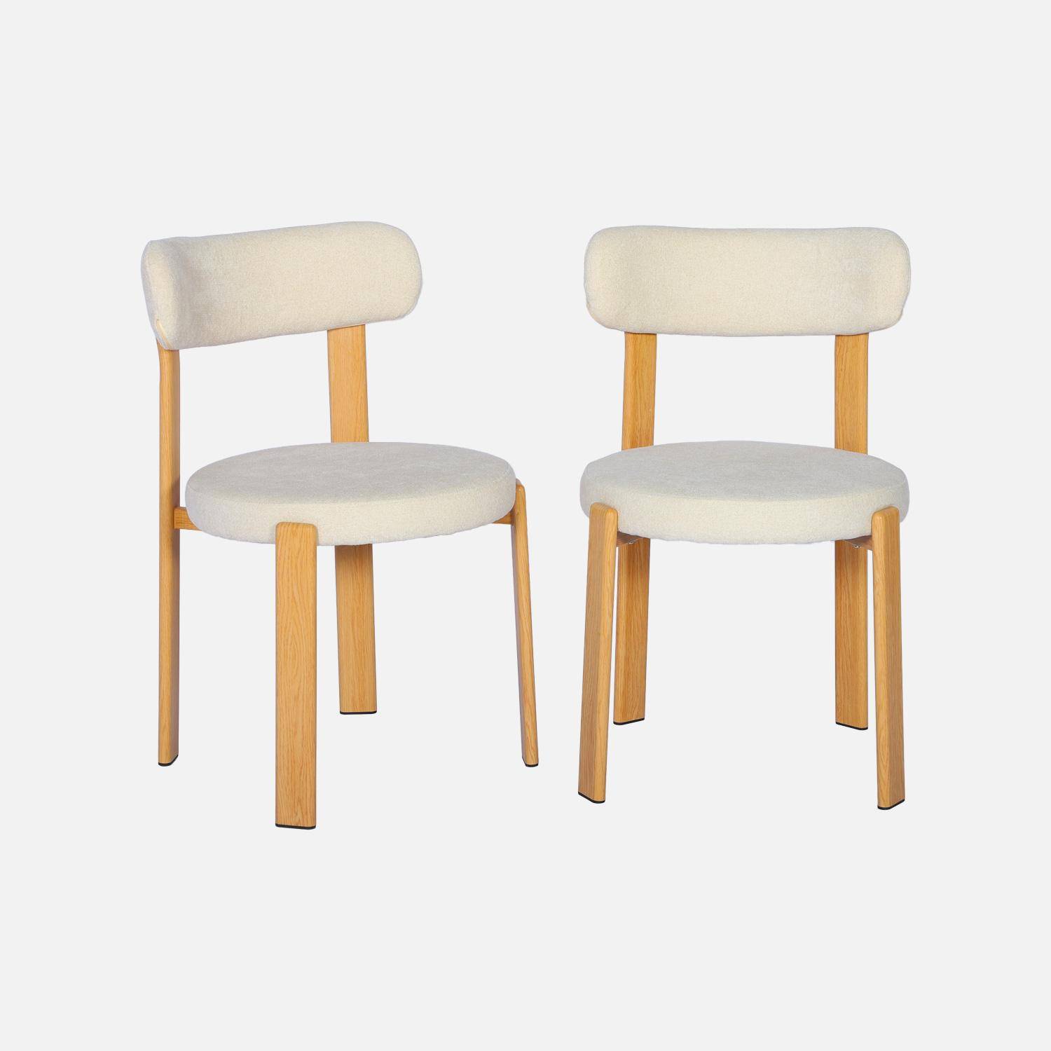 Lot de 2 chaises vintage acier effet bois clair et tissu texturé crème - Gloria Photo2