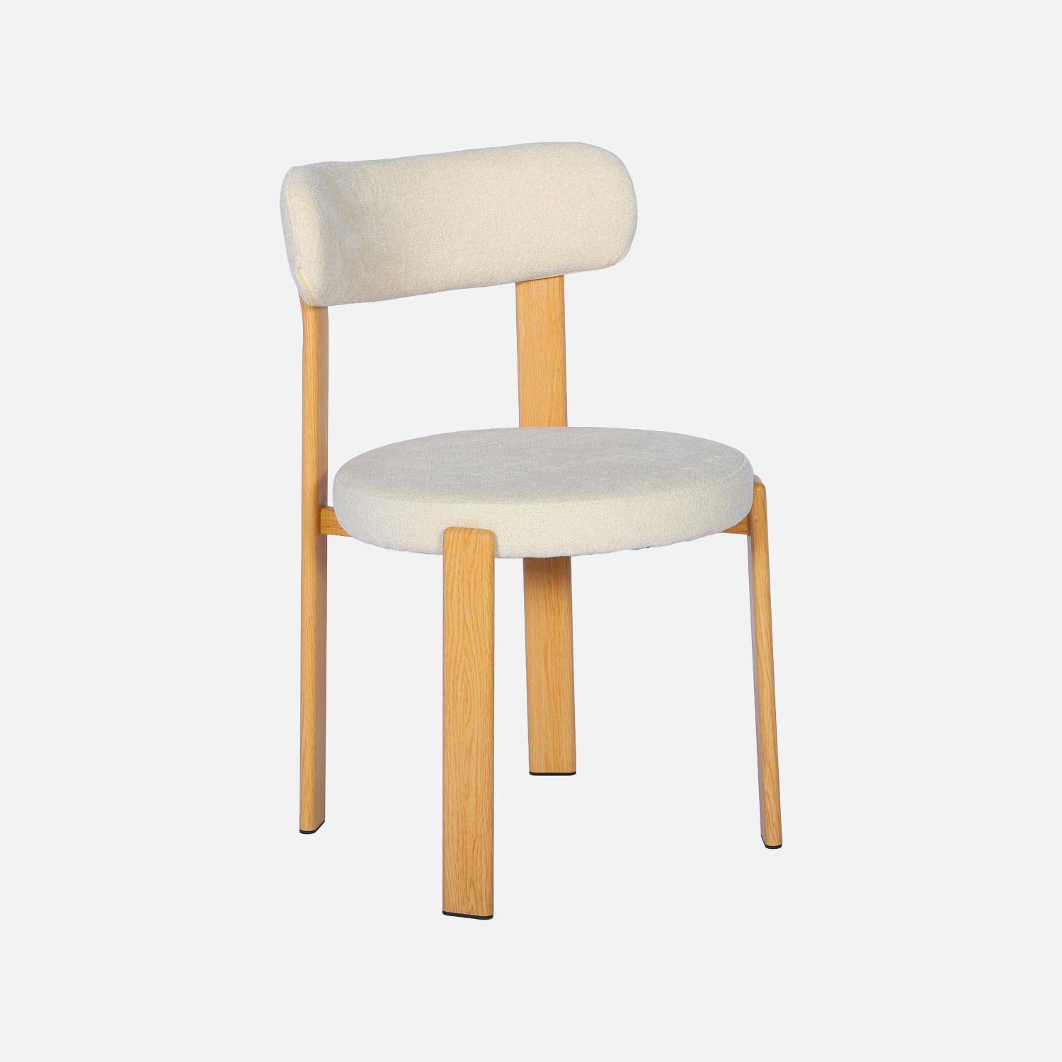Lot de 2 chaises vintage acier effet bois clair et tissu texturé crème - Gloria Photo3