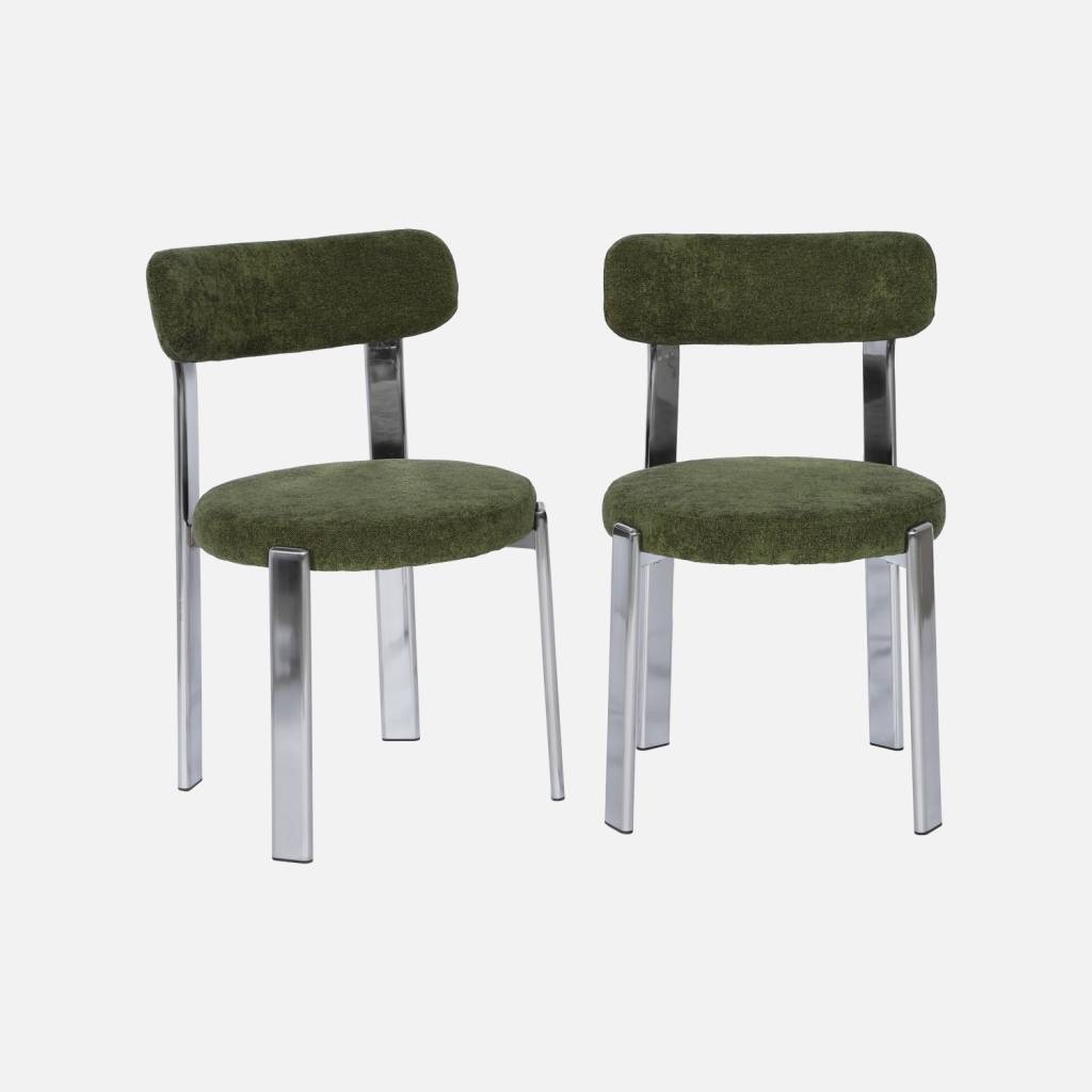 2 chaises acier chromé et tissu texturé kaki
