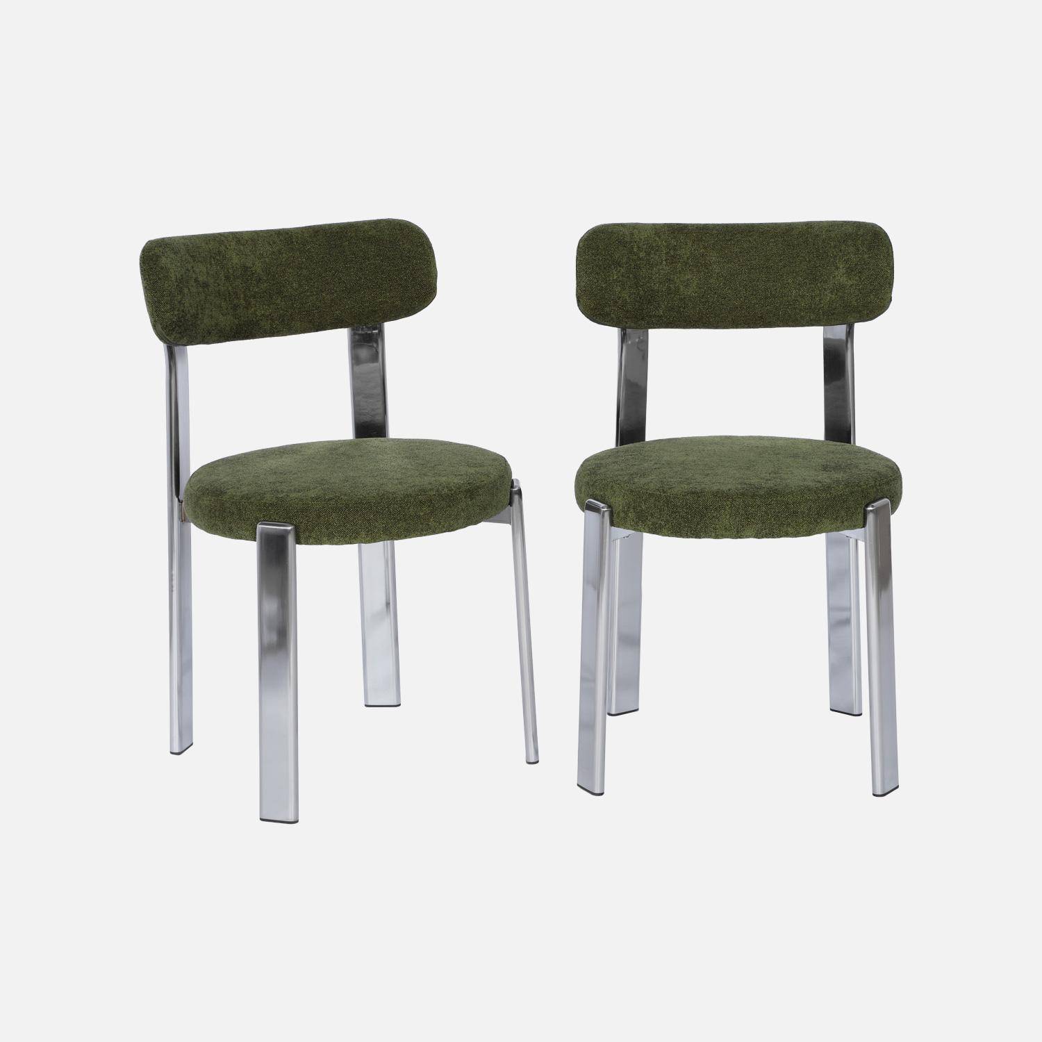 Lot de 2 chaises vintage acier chromé et tissu texturé kaki - Gloria Photo2