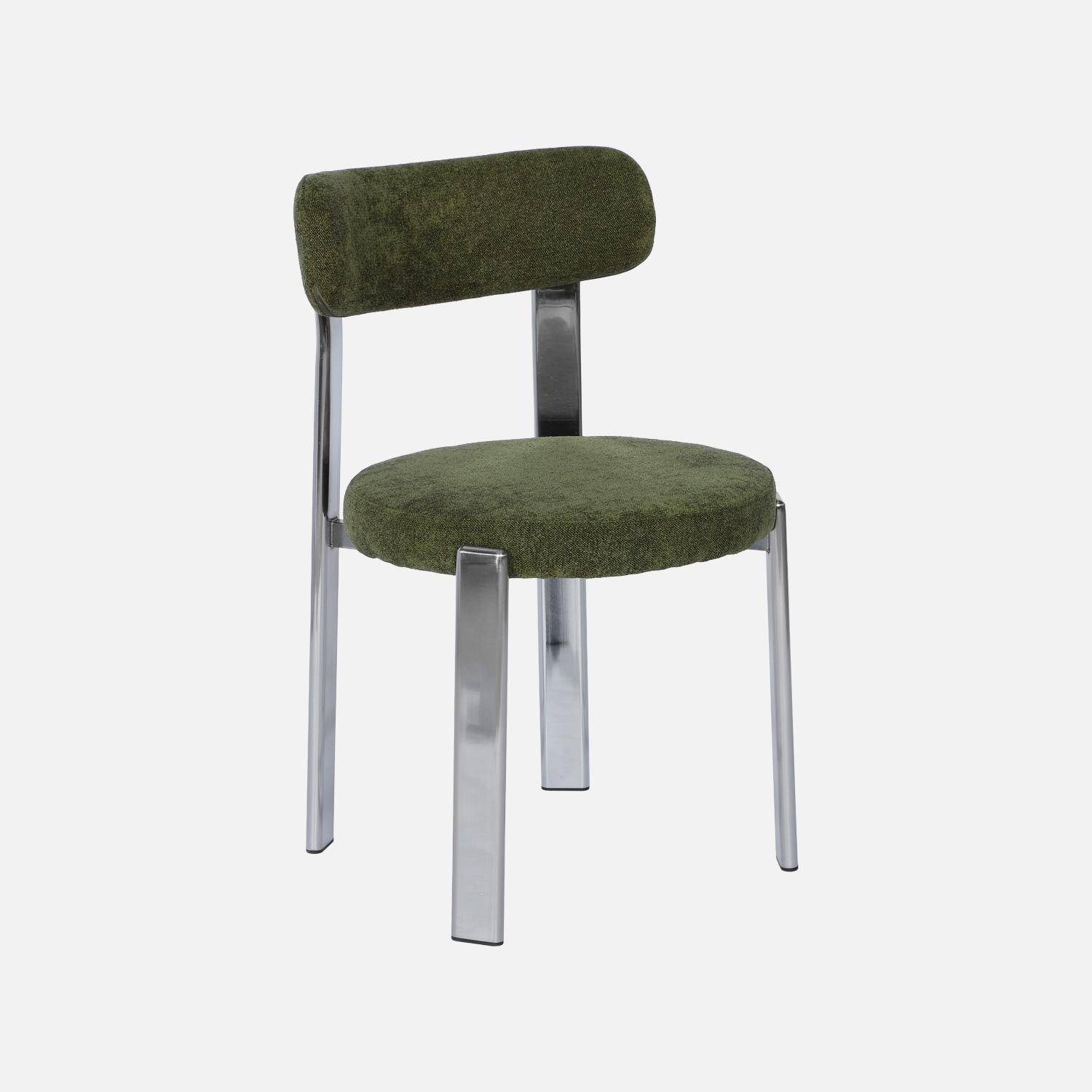 Lot de 2 chaises vintage acier chromé et tissu texturé kaki - Gloria Photo3