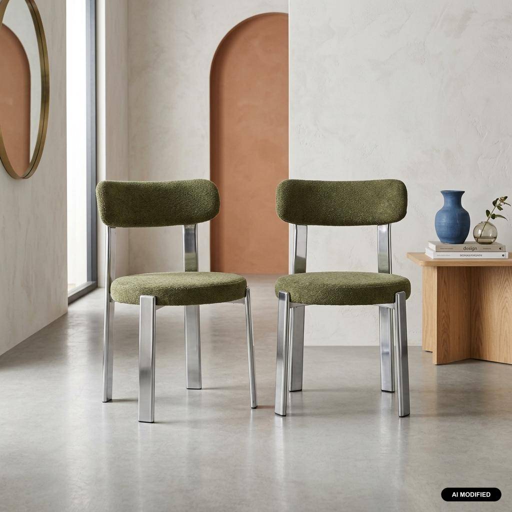 Lot de 2 chaises vintage acier chromé et tissu texturé kaki - Gloria Photo1