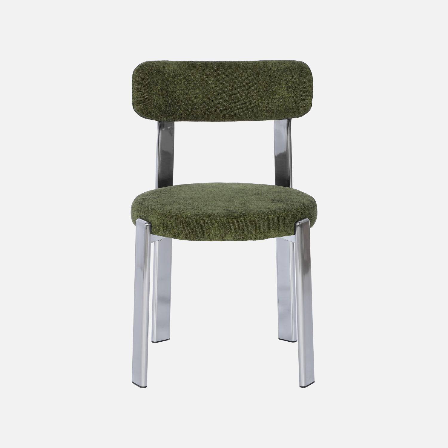 Lot de 2 chaises vintage acier chromé et tissu texturé kaki - Gloria Photo4