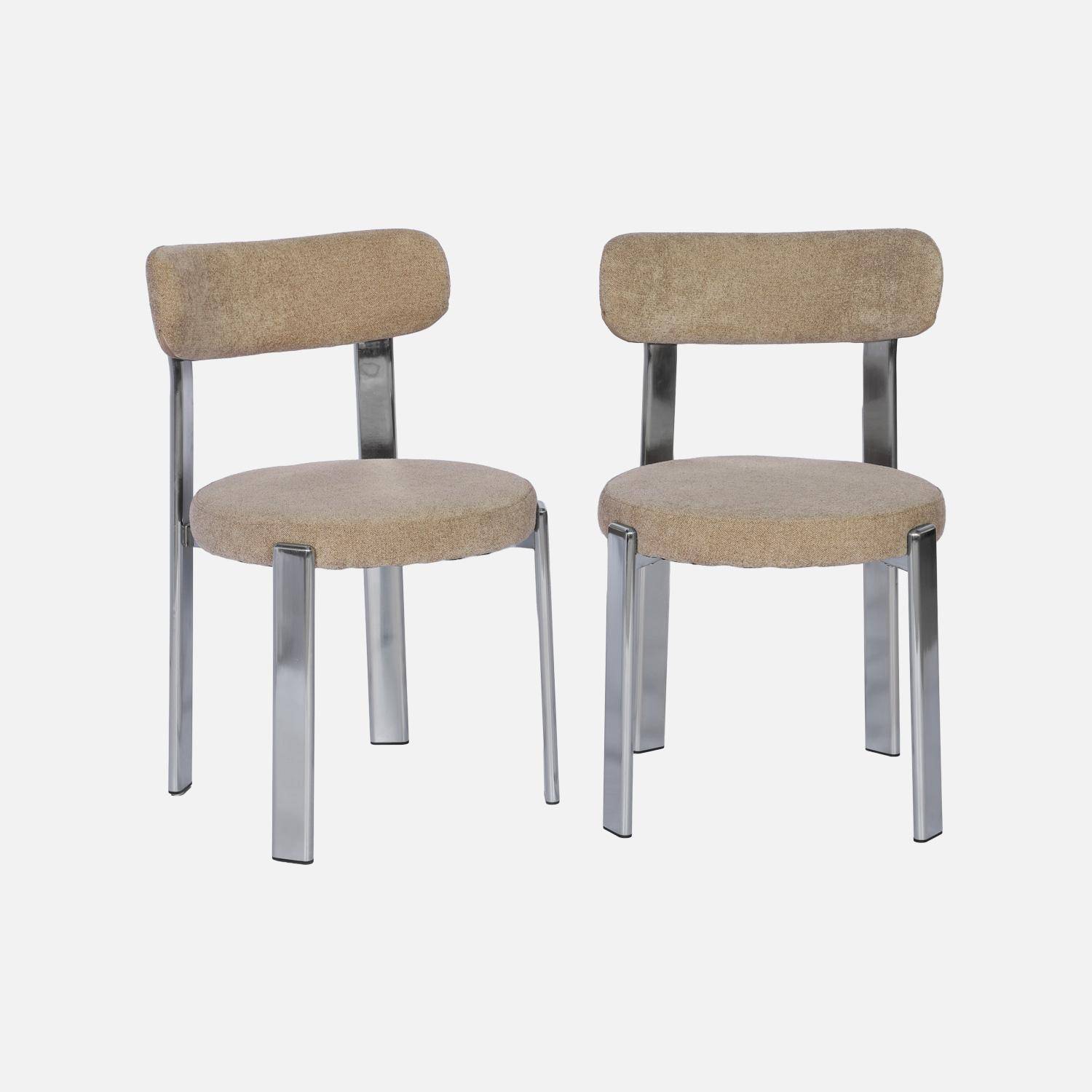 Lot de 2 chaises vintage acier chromé et tissu texturé taupe - Gloria Photo2